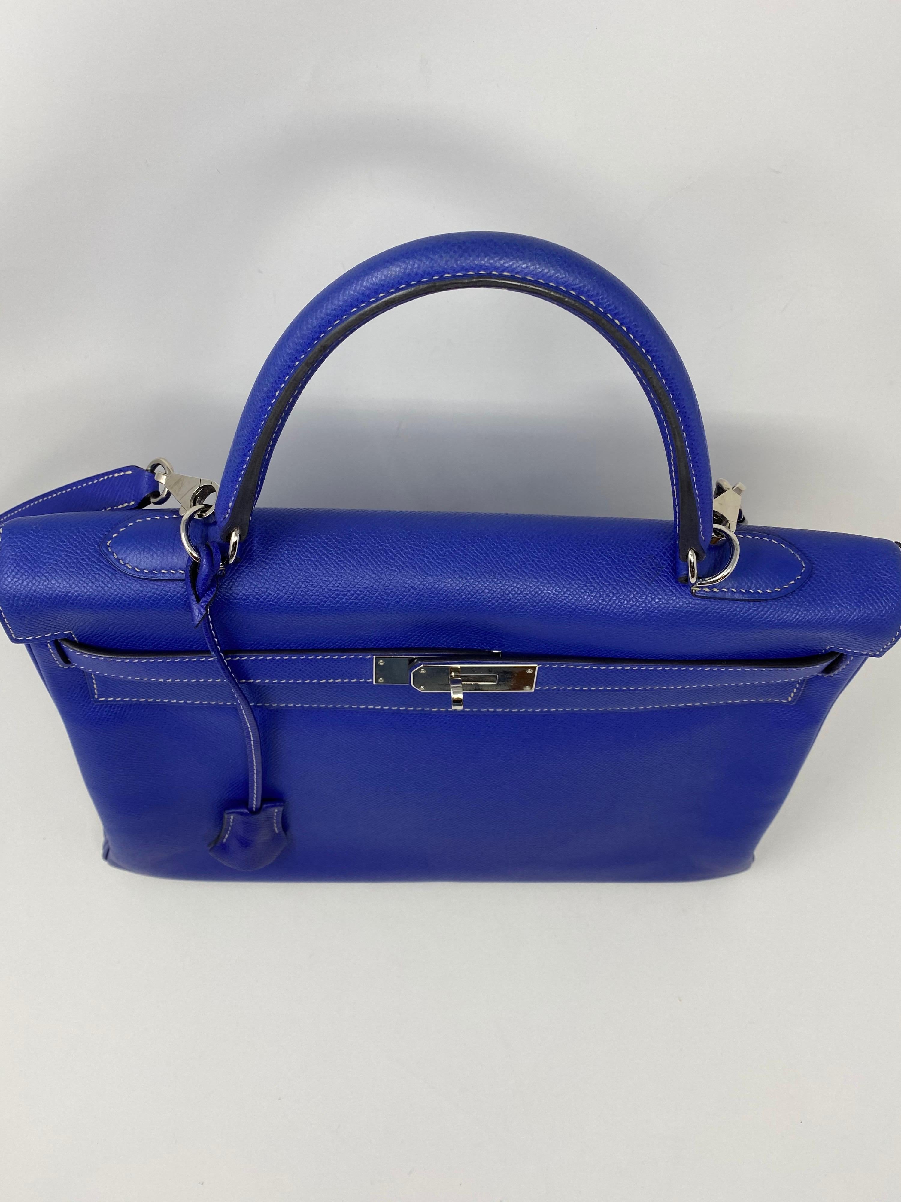 Hermes Kelly 35 Limited Candy Bleu Electrique/ Mykonos Bag In Excellent Condition In Athens, GA