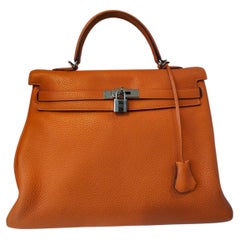Hermès Kelly 35 orange togo leather palladium hardware