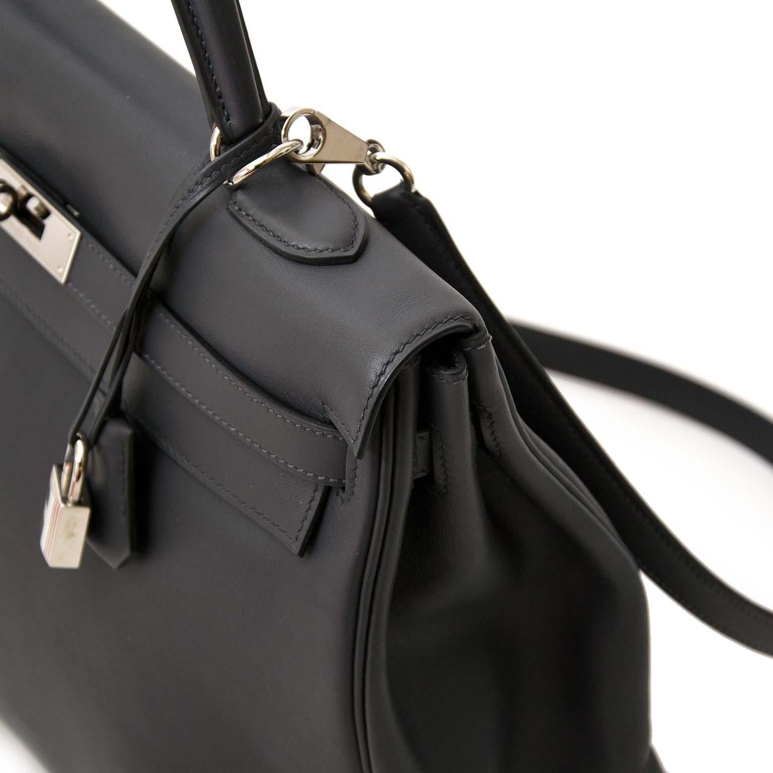 Black  Hermes Kelly 35 Retourne Ardoise Swift PHW For Sale