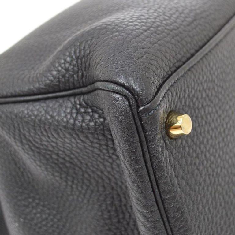 Women's HERMES Kelly 35 Retourne Black Leather Gold Top Handle Shoulder Tote Bag
