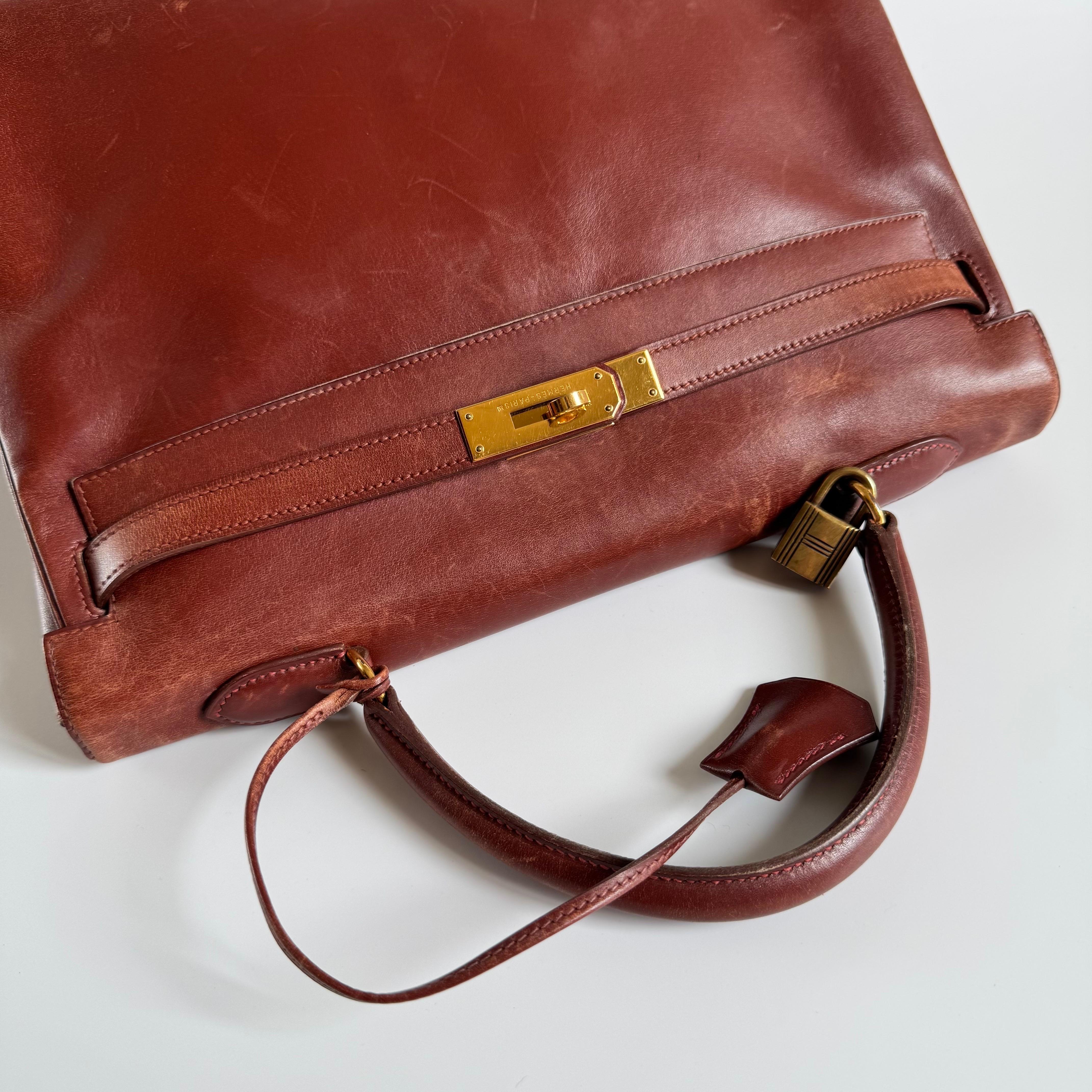Hermes Kelly 35 Retourne Scatola Marrone Pelle di Vitello Hardware Oro in vendita 7