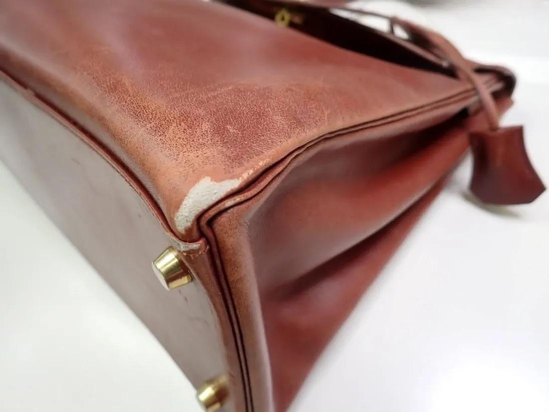 Hermes Kelly 35 Retourne Brown Box Calfskin Leather Gold Hardware For Sale 7