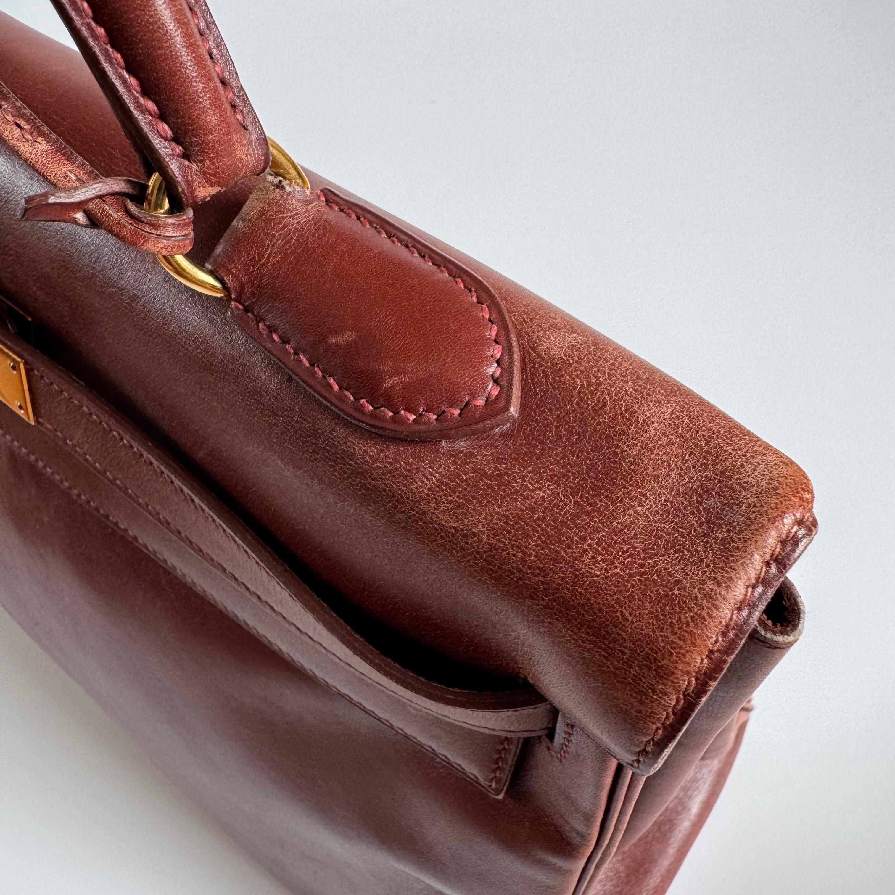 Hermes Kelly 35 Retourne Scatola Marrone Pelle di Vitello Hardware Oro in vendita 8