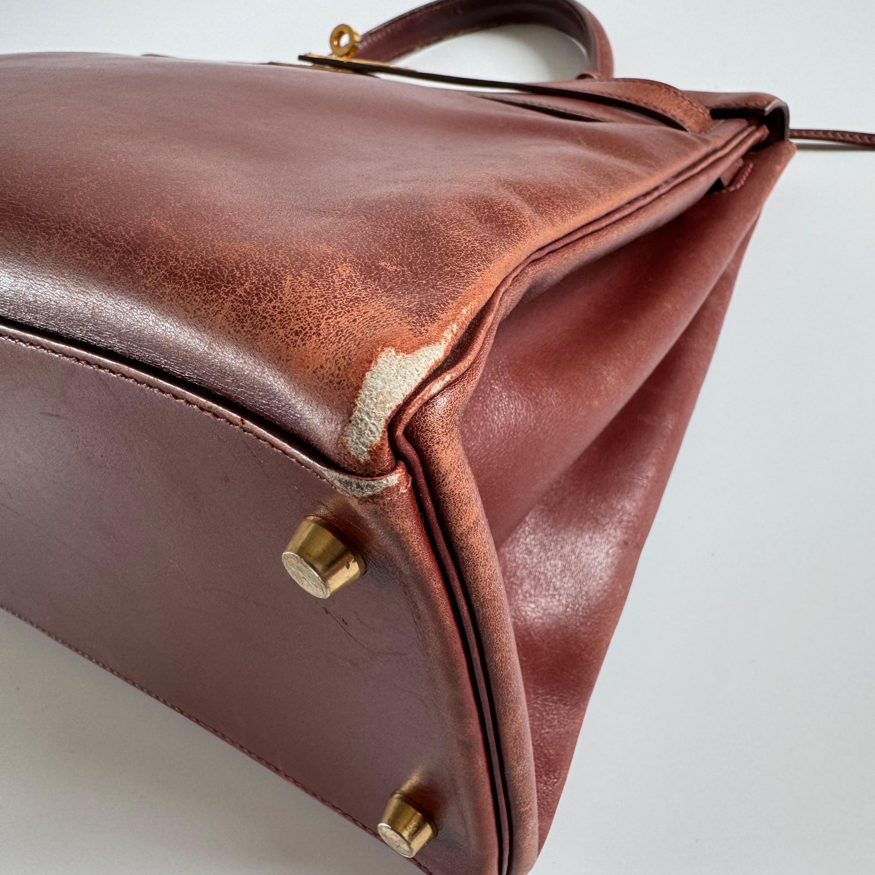 Hermes Kelly 35 Retourne Scatola Marrone Pelle di Vitello Hardware Oro in vendita 9