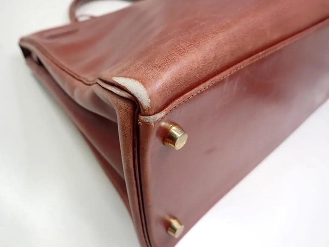 Hermes Kelly 35 Retourne Brown Box Calfskin Leather Gold Hardware For Sale 10