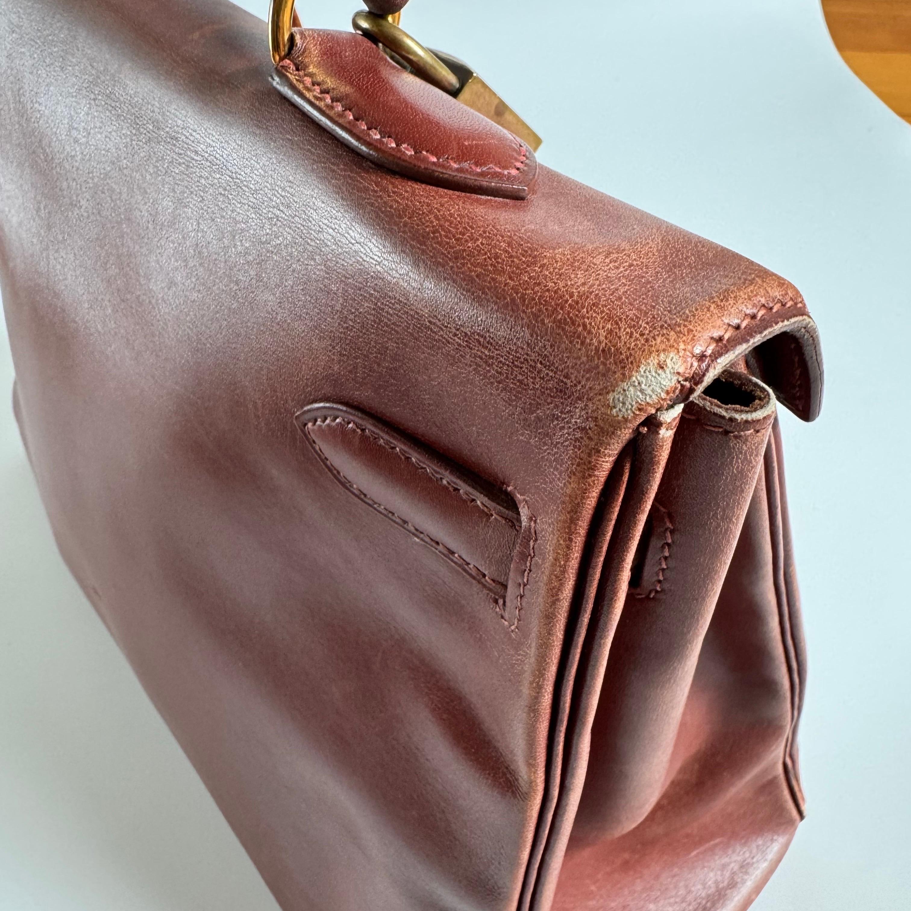 Hermes Kelly 35 Retourne Scatola Marrone Pelle di Vitello Hardware Oro in vendita 11