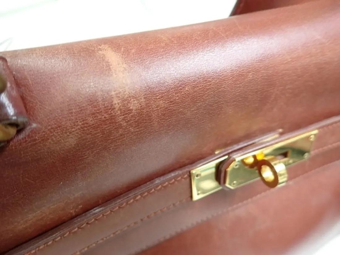 Hermes Kelly 35 Retourne Brown Box Calfskin Leather Gold Hardware For Sale 14