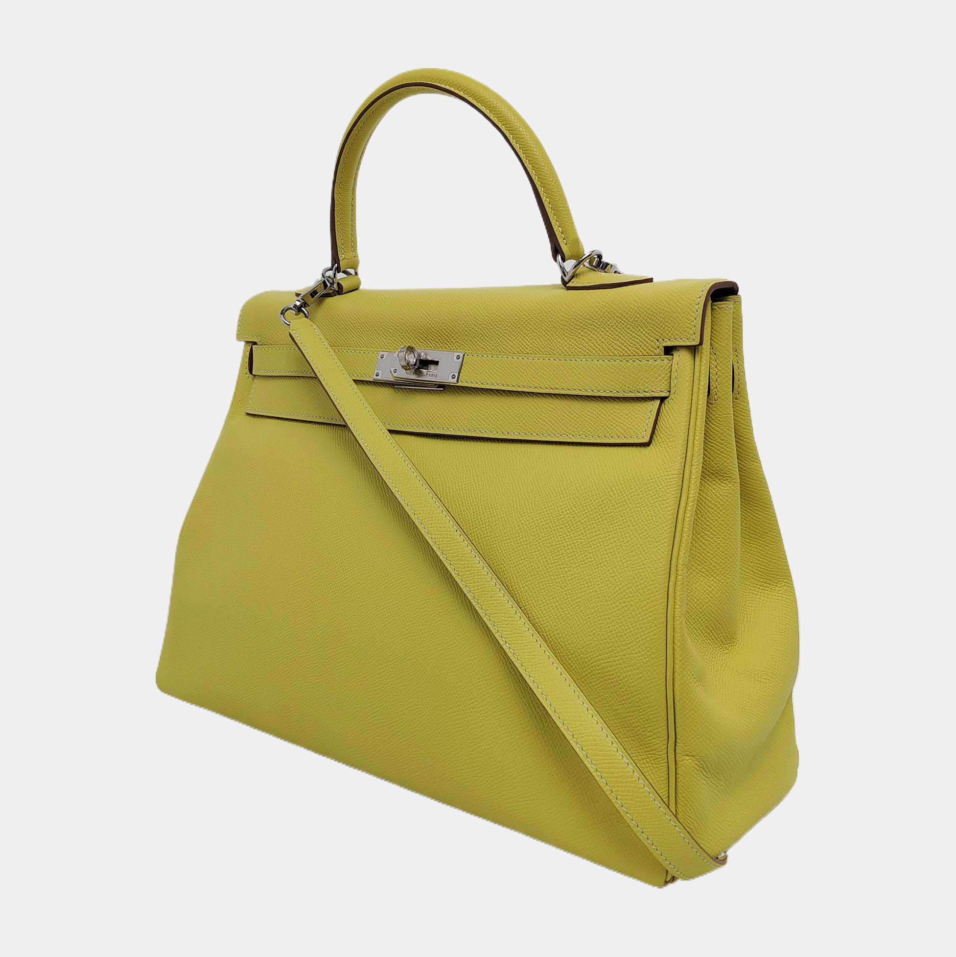 Hermes Kelly 35 Retourne Epsom Leather Yellow R9 Jaune Bourgeon Palladium Hardwa In Good Condition In AUBERVILLIERS, FR