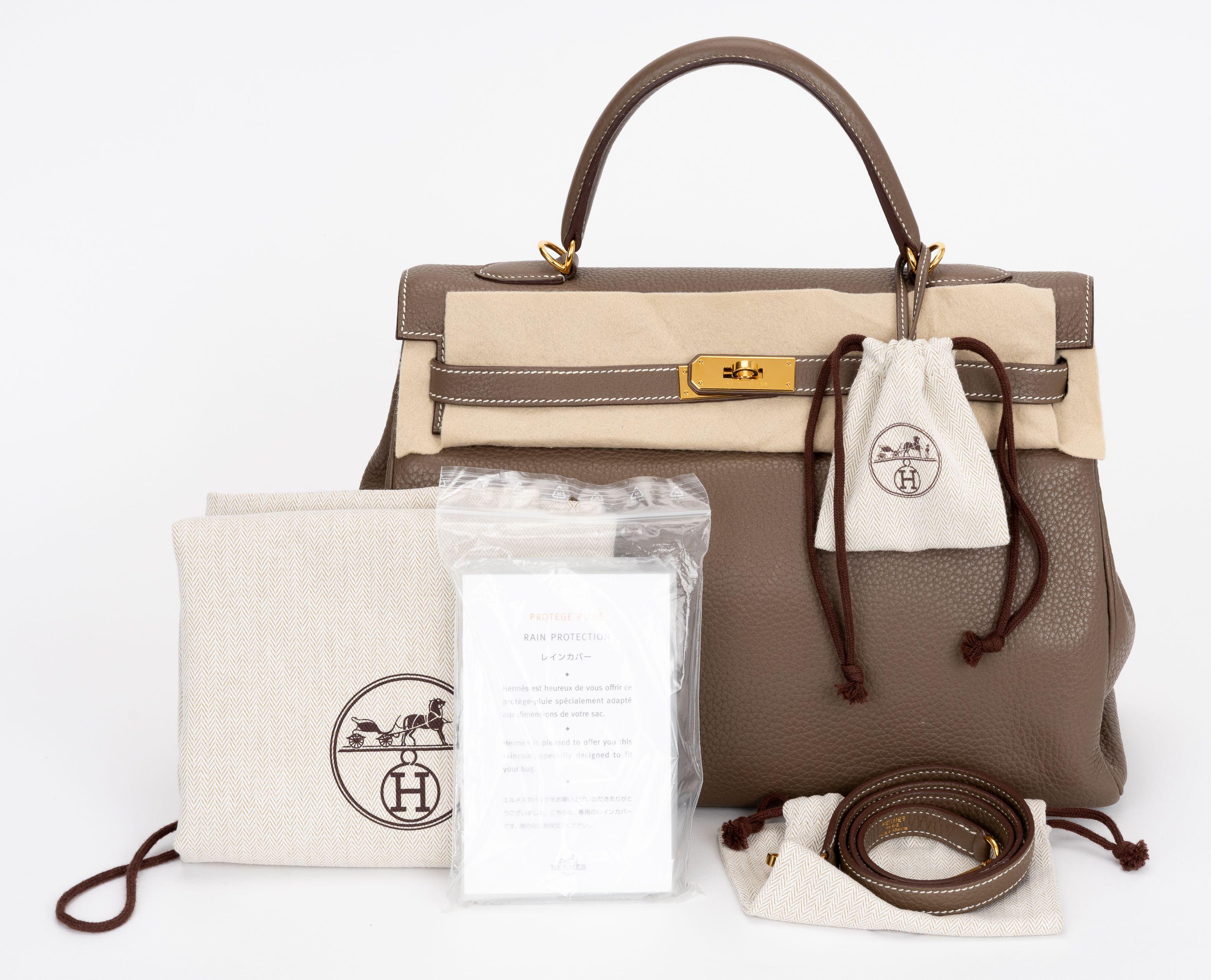 Hermès Kelly 35 Retournè Etoupe Clemence im Angebot 10