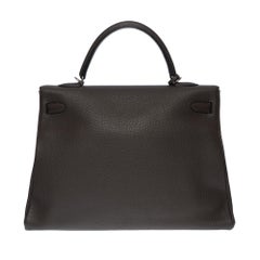 Hermès Kelly 35 retourne handbag double strap in Togo Graphite leather , SHW