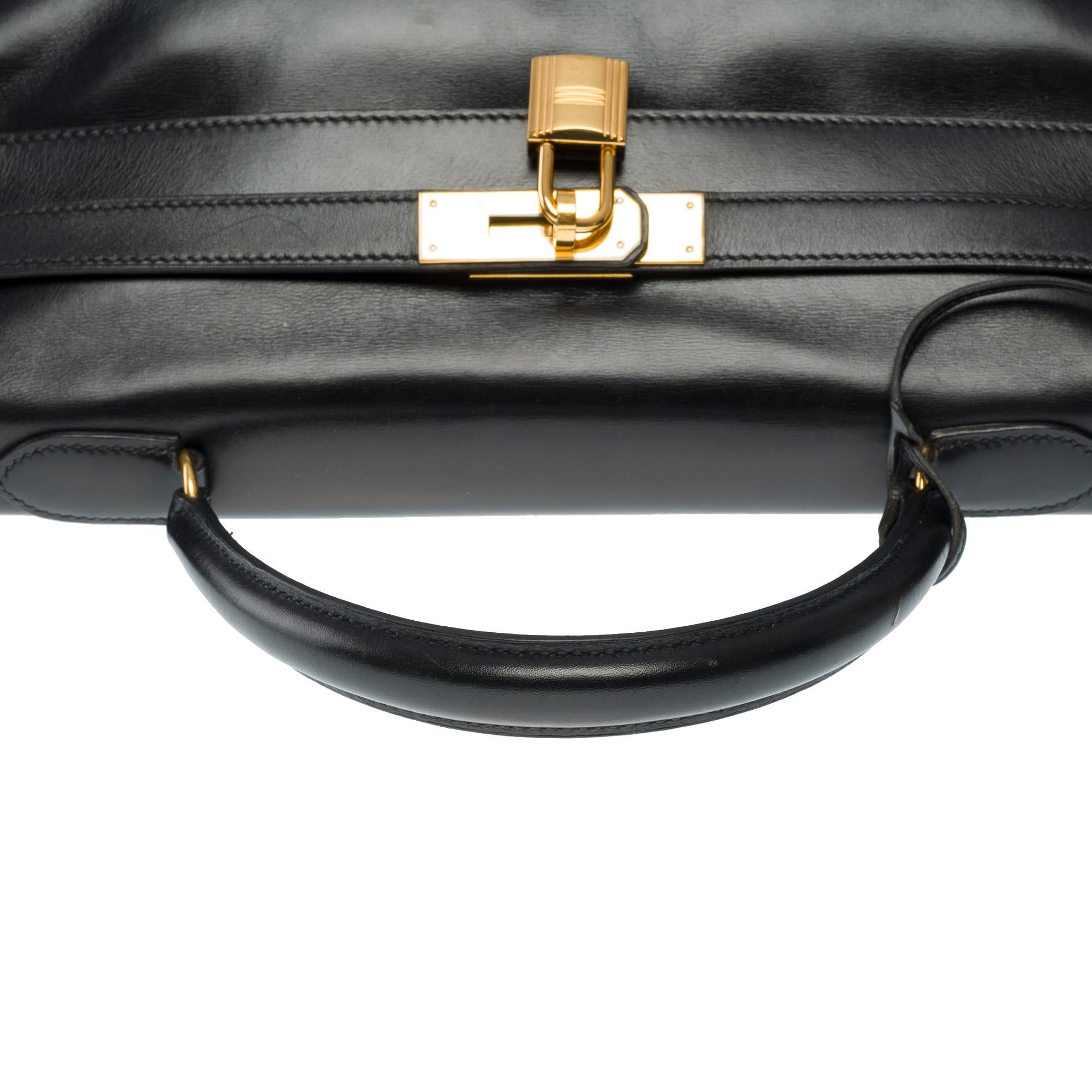 Hermès Kelly 35 retourne handbag strap in black box calfskin leather, GHW 7