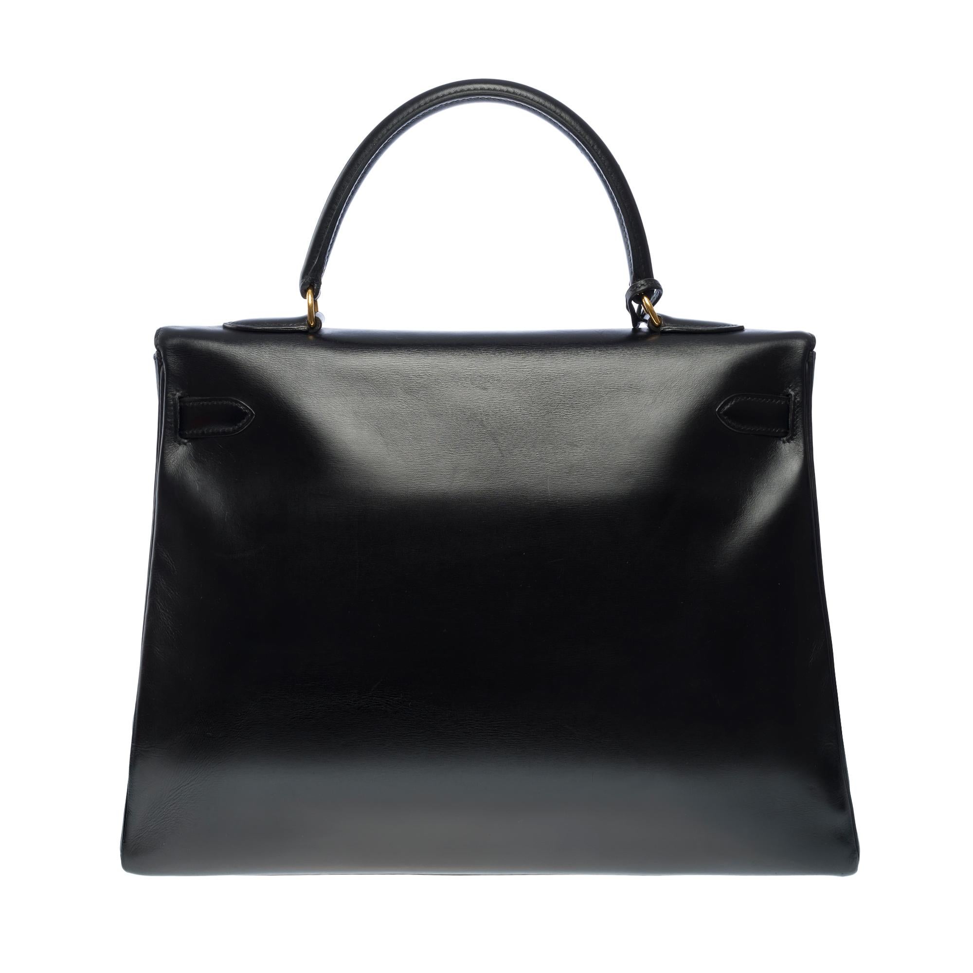 Hermès Kelly 35 retourne handbag strap in black box calfskin leather, GHW 1