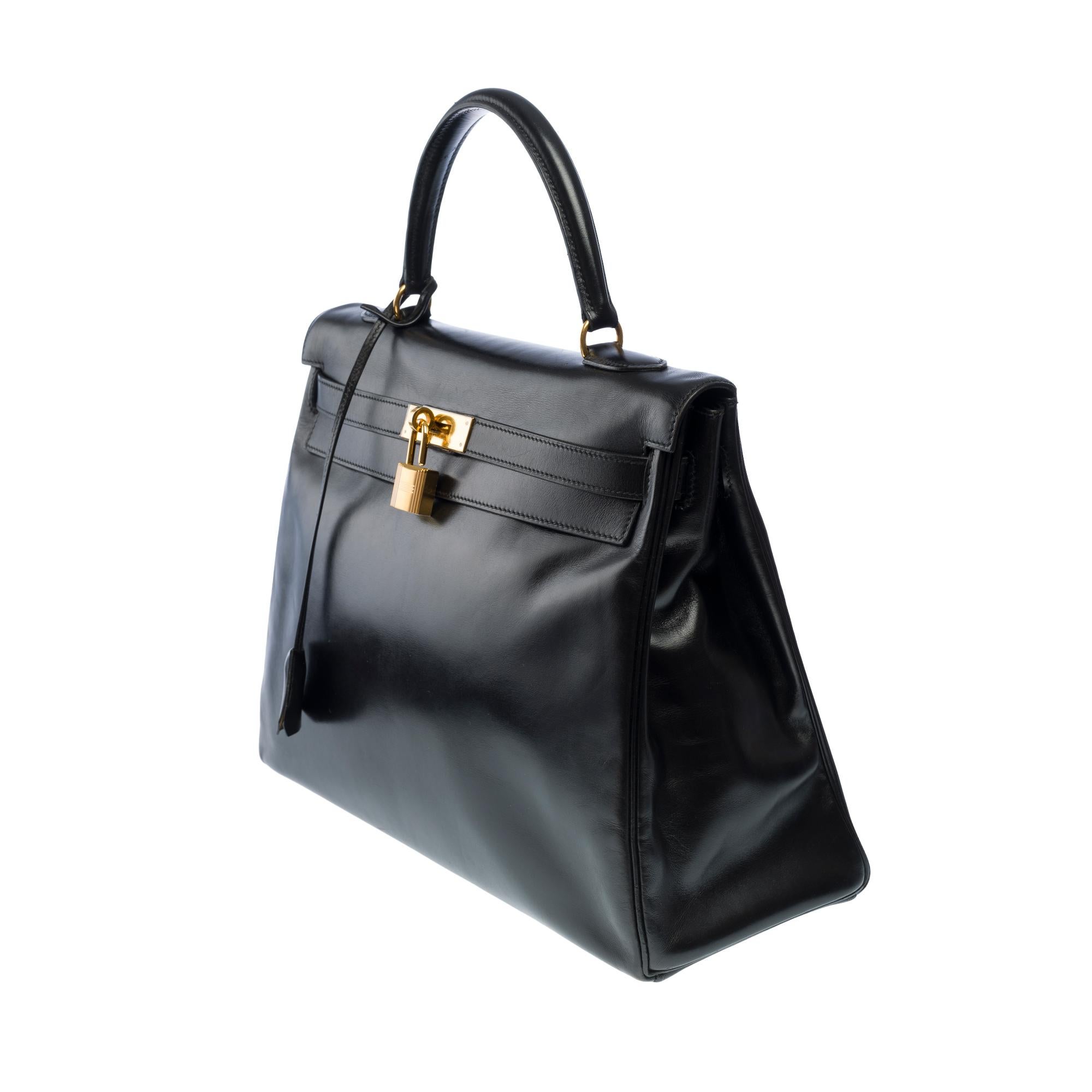 Hermès Kelly 35 retourne handbag strap in black box calfskin leather, GHW 2