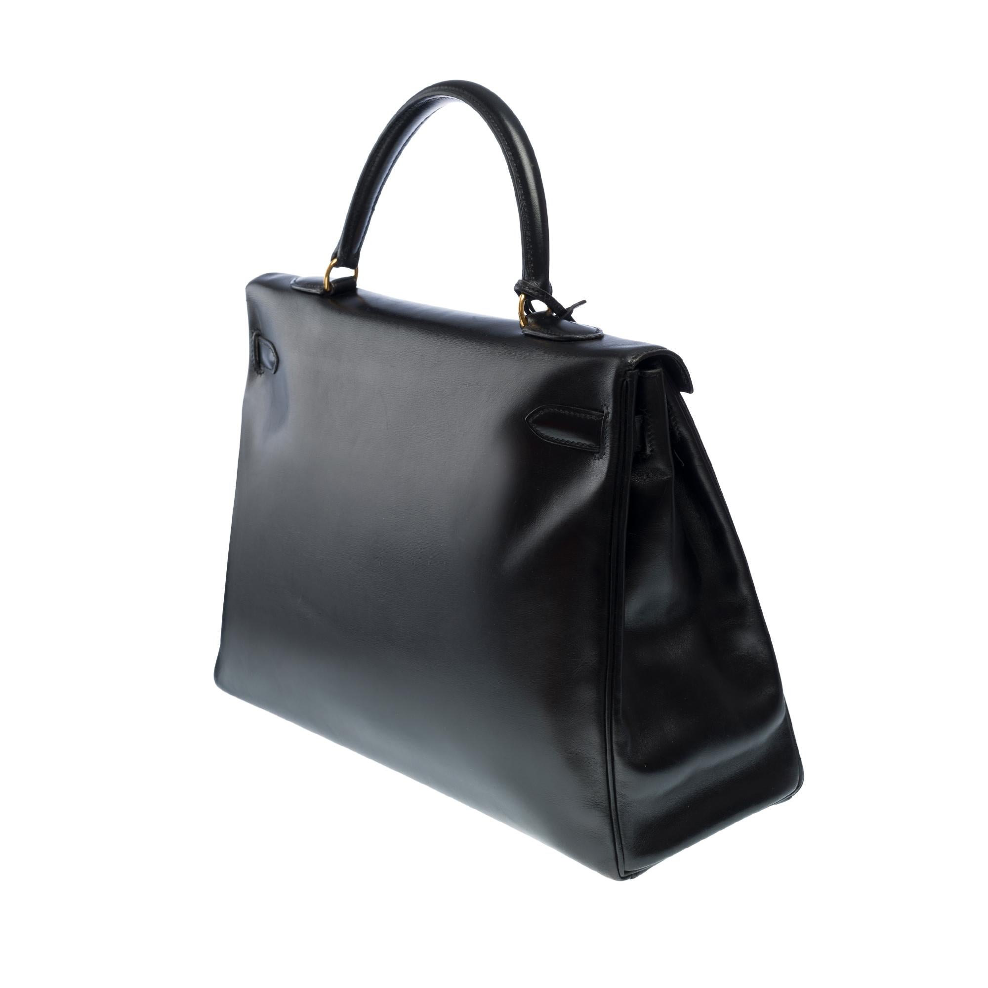 Hermès Kelly 35 retourne handbag strap in black box calfskin leather, GHW 3