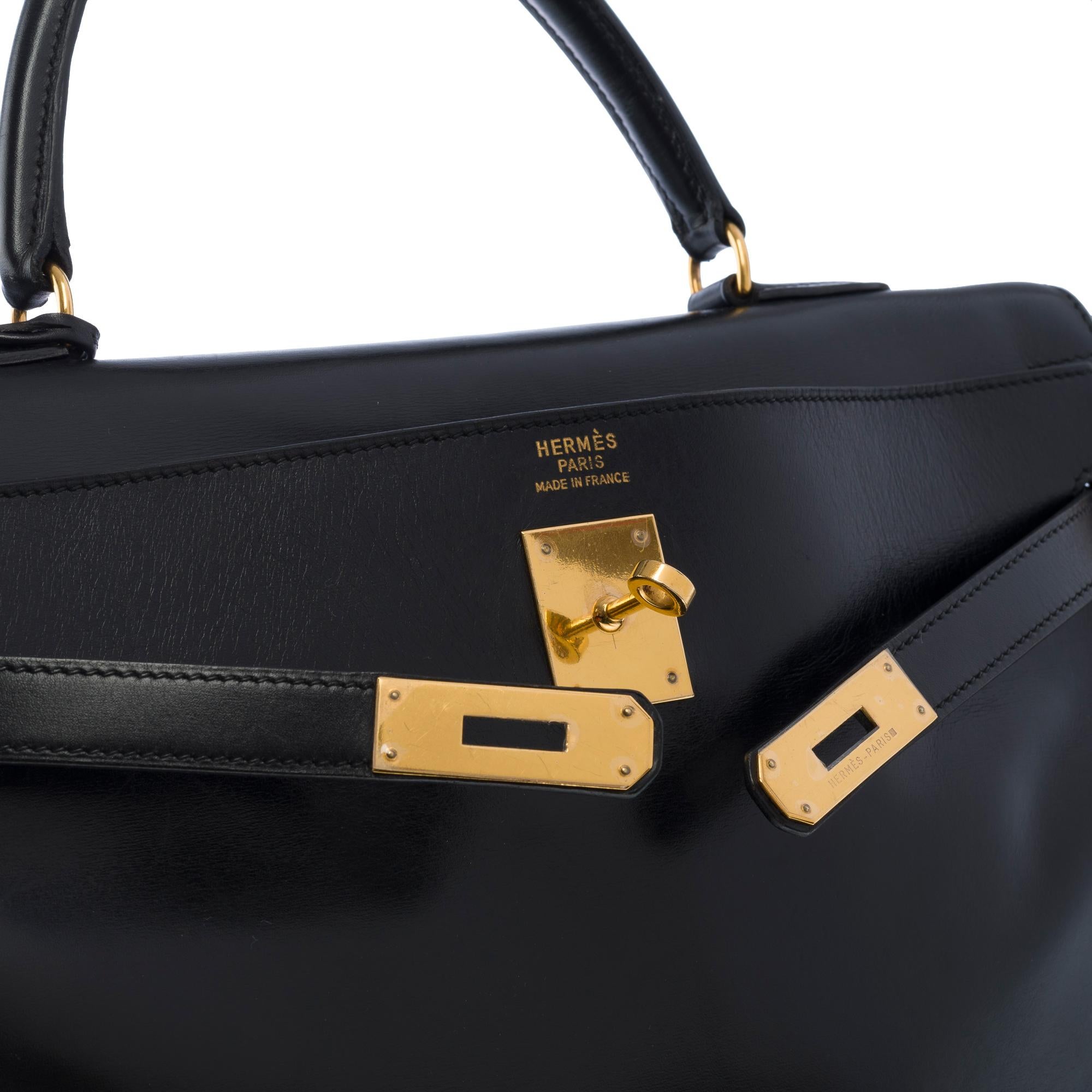 Hermès Kelly 35 retourne handbag strap in black box calfskin leather, GHW 4