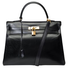 Hermès Kelly 35 retourne handbag strap in black box calfskin leather, GHW