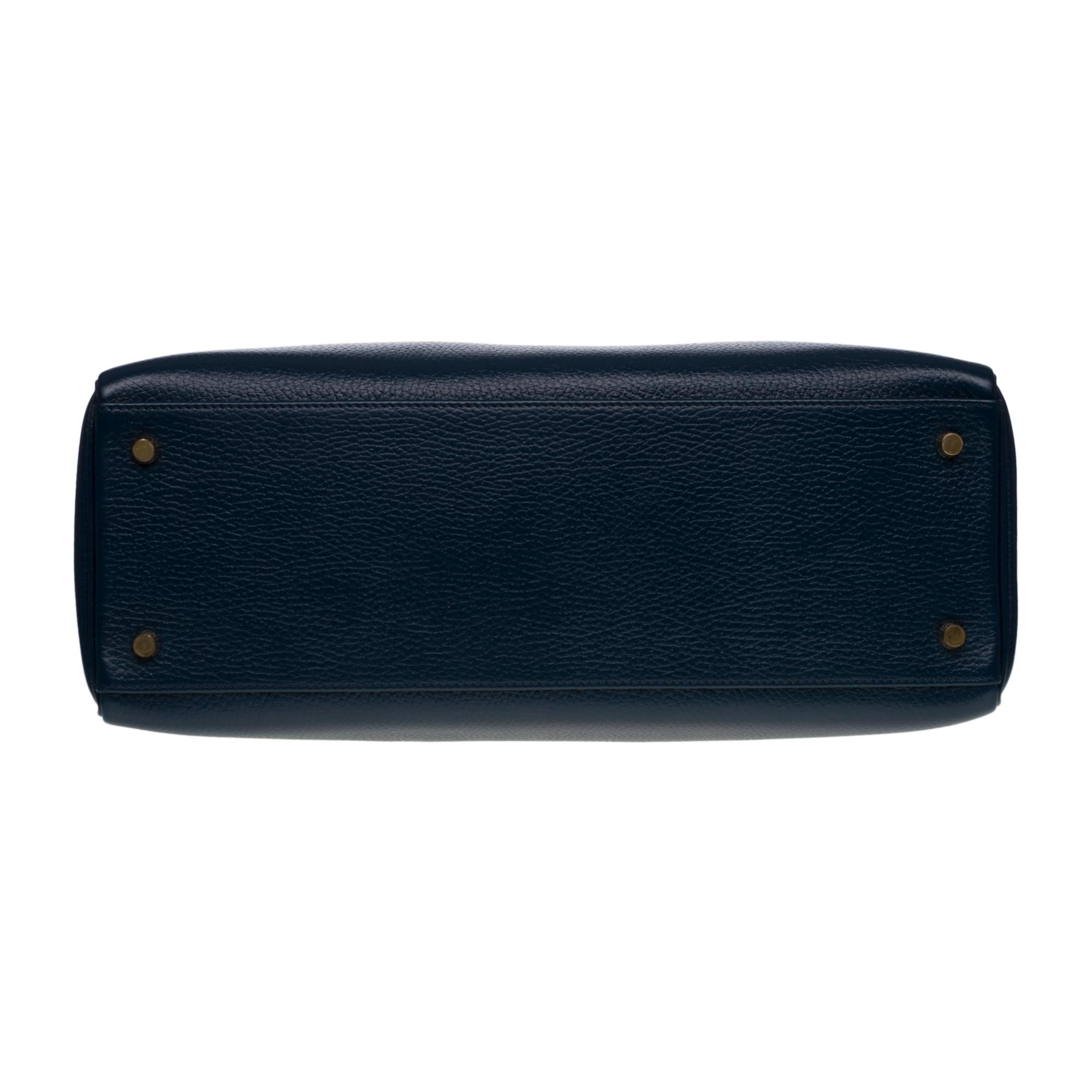Hermès Kelly 35 retourne handbag strap in Blue indigo Vache Ardenne leather , GHW 3