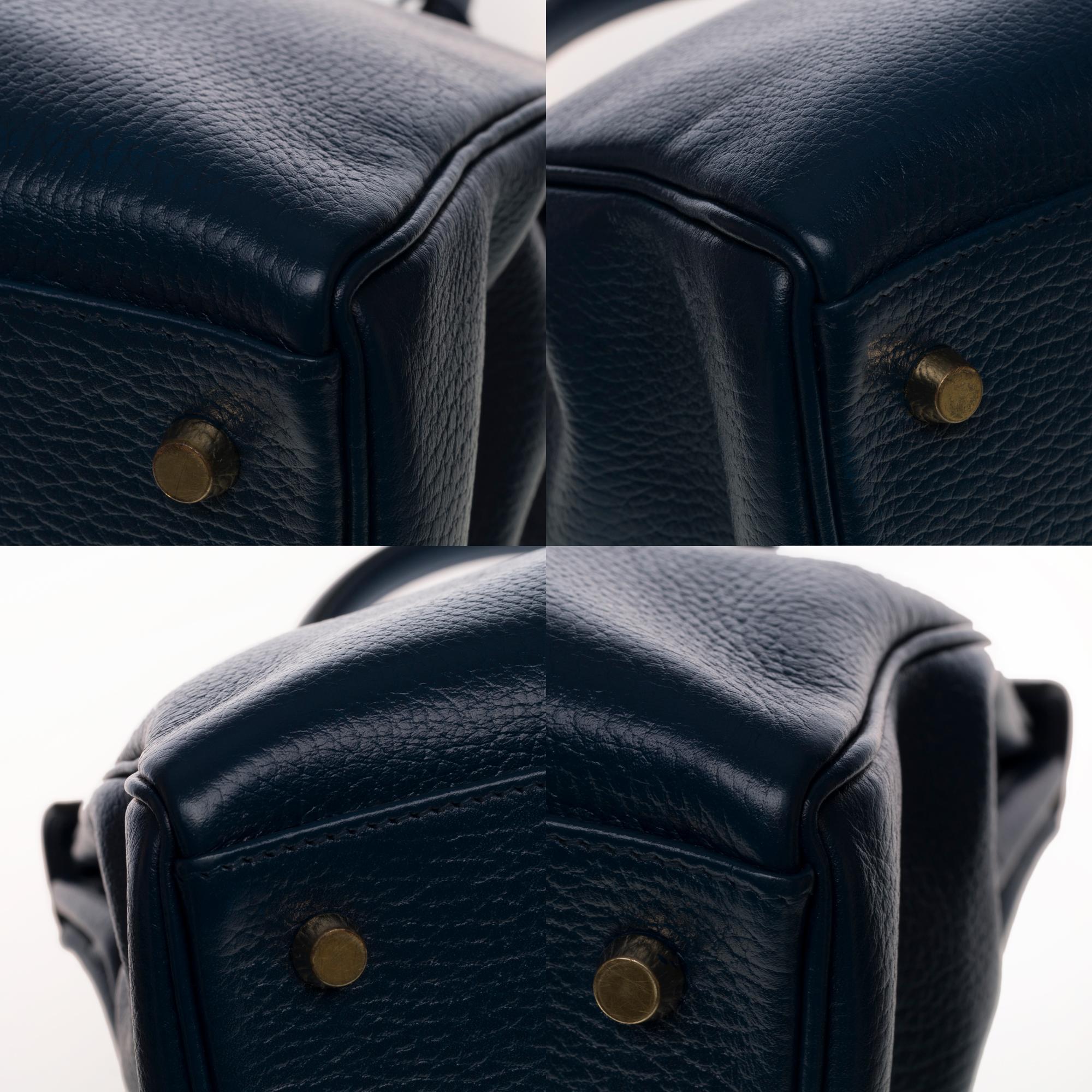 Hermès Kelly 35 retourne handbag strap in Blue indigo Vache Ardenne leather , GHW 4