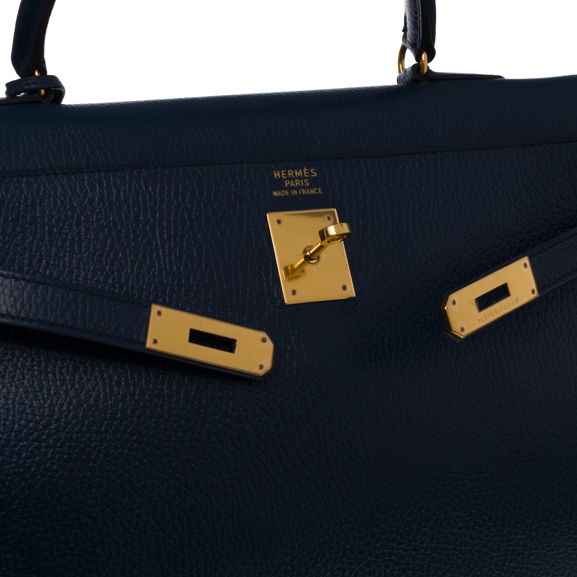 Hermès Kelly 35 retourne handbag strap in Blue indigo Vache Ardenne leather , GHW In Excellent Condition In Paris, IDF