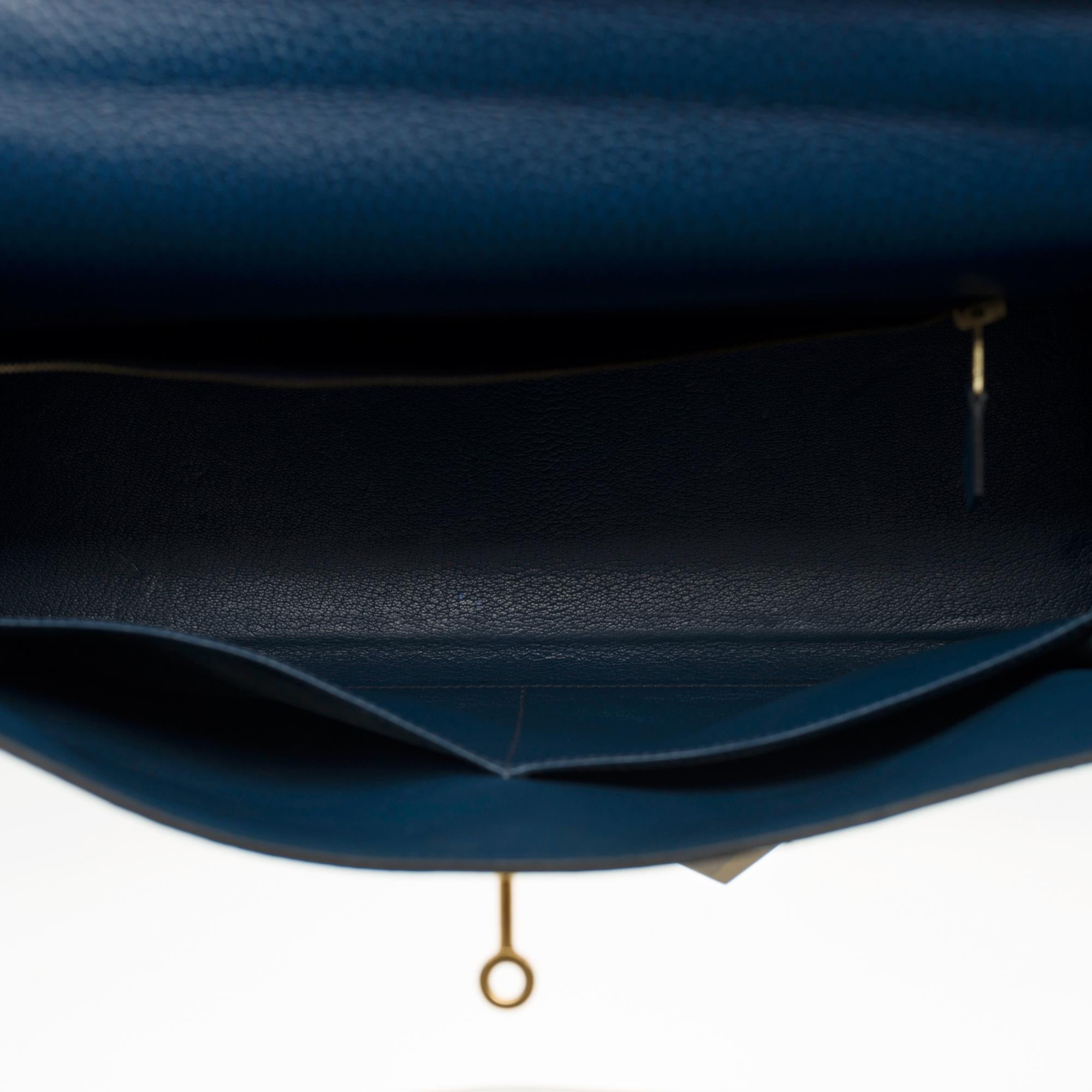 Hermès Kelly 35 retourne handbag strap in Blue indigo Vache Ardenne leather , GHW 1