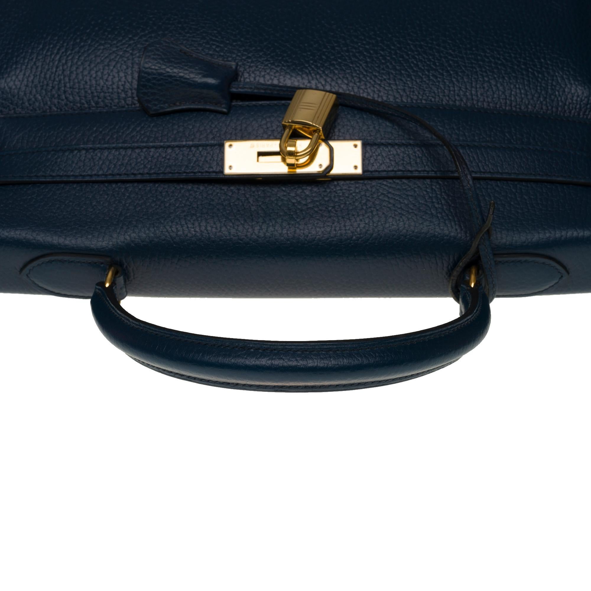 Hermès Kelly 35 retourne handbag strap in Blue indigo Vache Ardenne leather , GHW 2