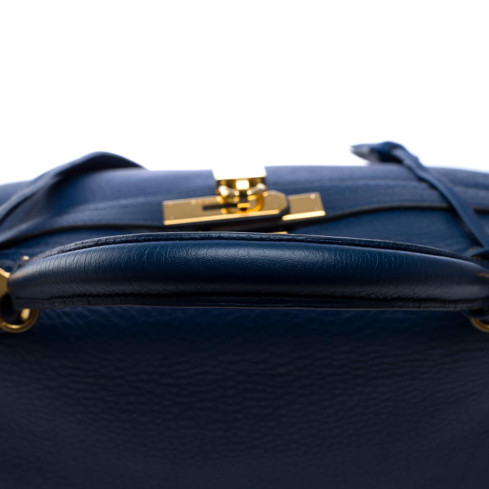 Hermès Kelly 35 retourne handbag strap in Blue Saphir Taurillon leather , GHW 5