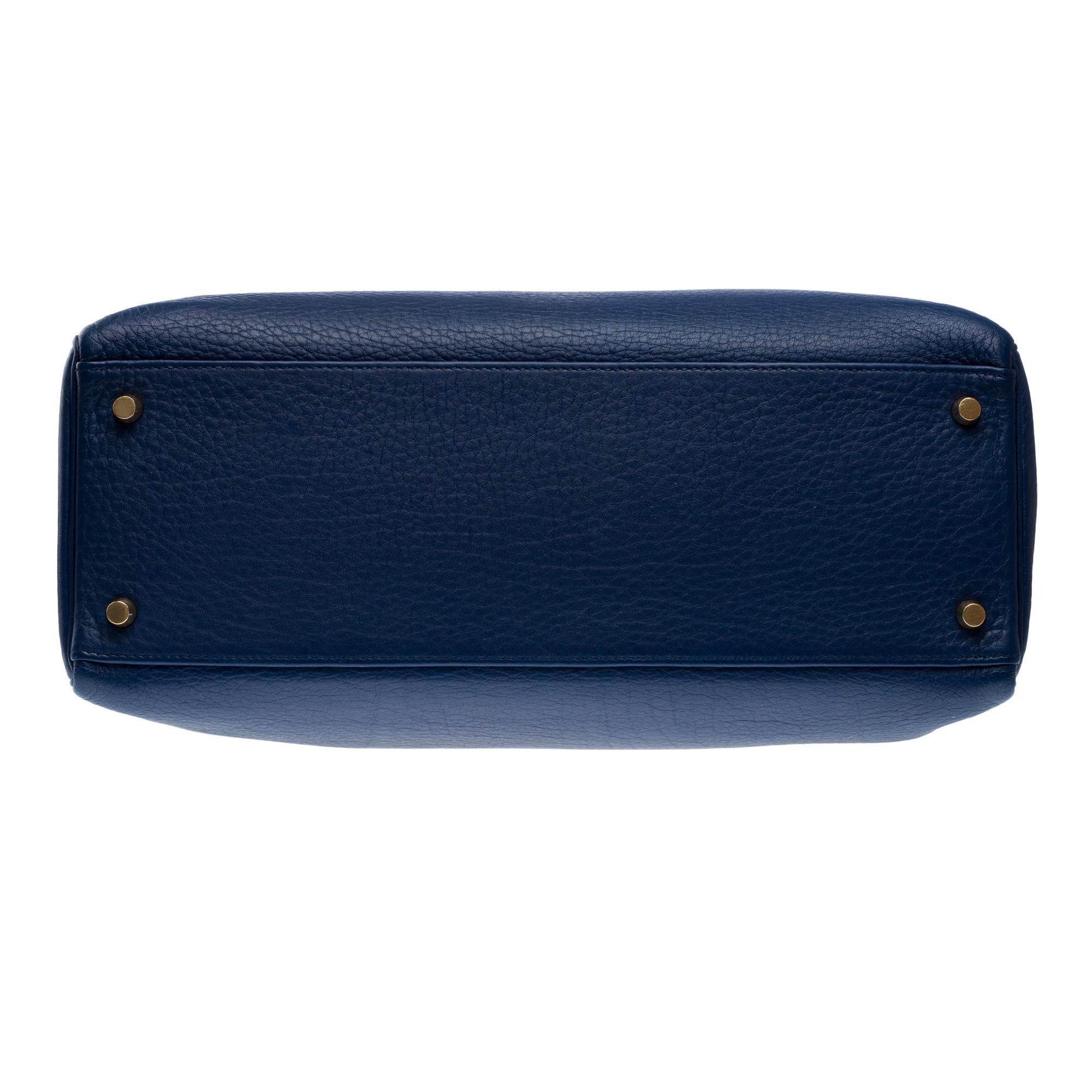 Hermès Kelly 35 retourne handbag strap in Blue Saphir Taurillon leather , GHW 6
