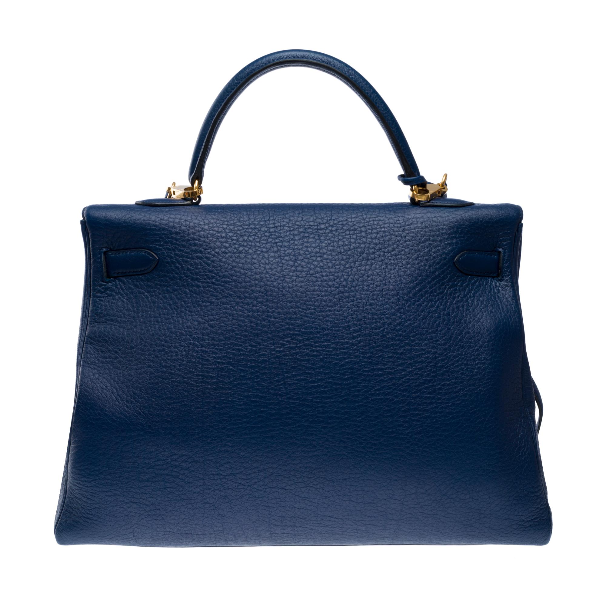 Hermès Kelly 35 retourne handbag strap in Blue Saphir Taurillon leather , GHW In Good Condition In Paris, IDF