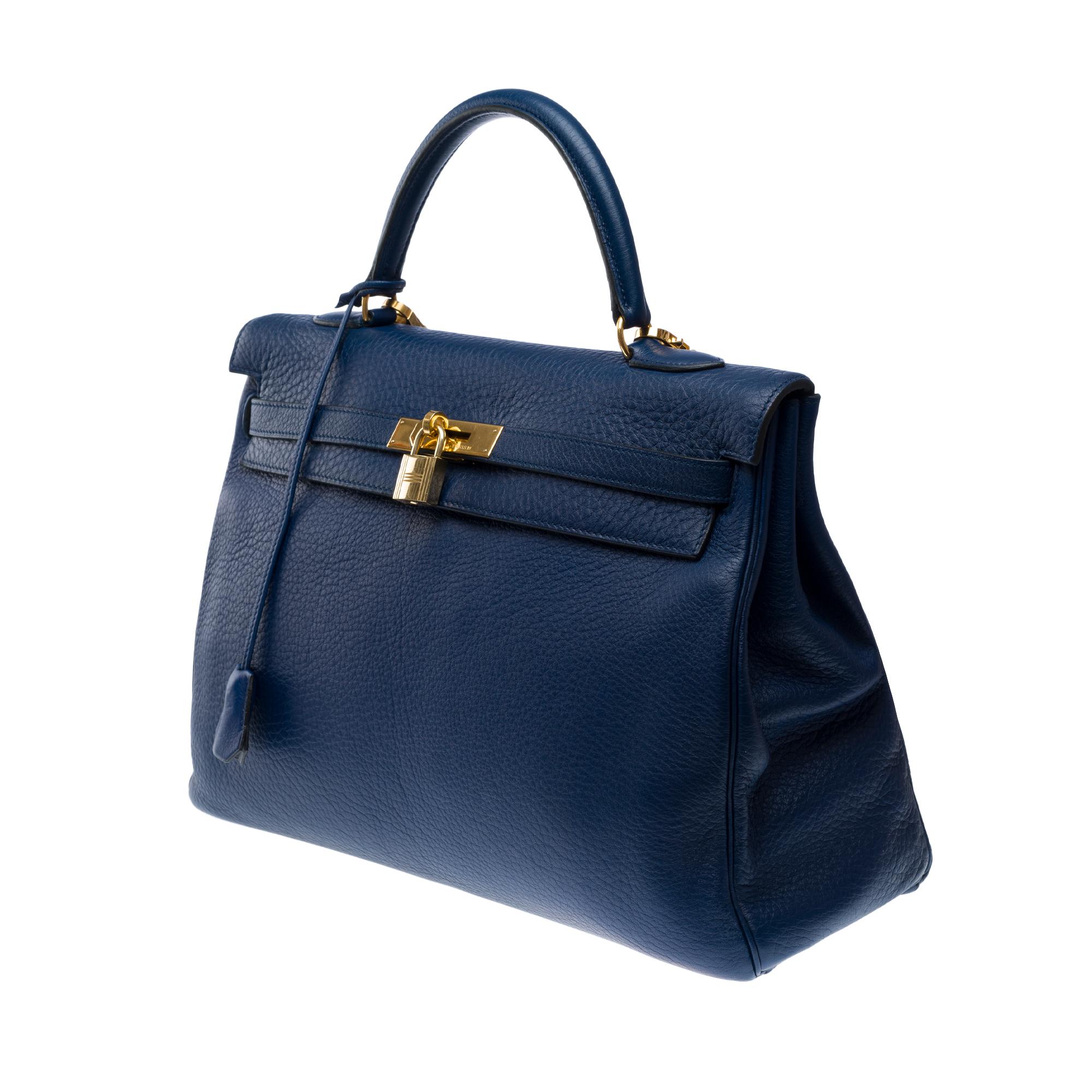 Women's or Men's Hermès Kelly 35 retourne handbag strap in Blue Saphir Taurillon leather , GHW