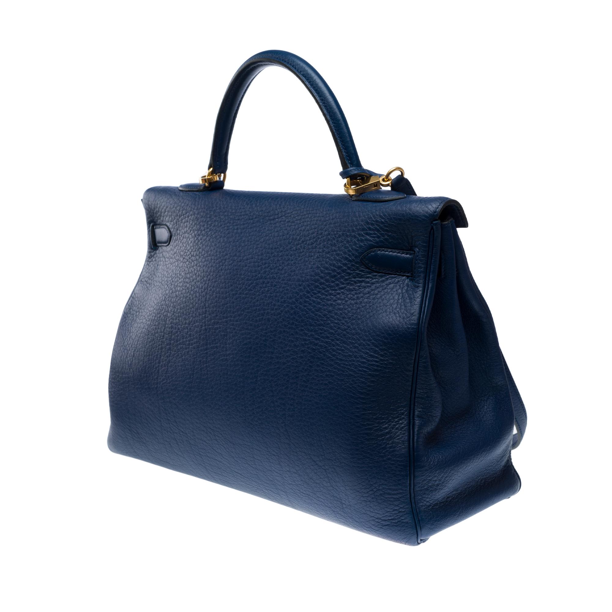 Hermès Kelly 35 retourne handbag strap in Blue Saphir Taurillon leather , GHW 1
