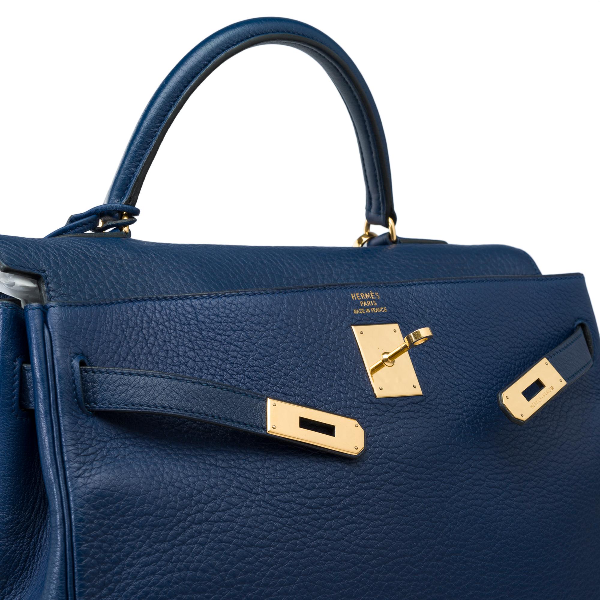 Hermès Kelly 35 retourne handbag strap in Blue Saphir Taurillon leather , GHW 2