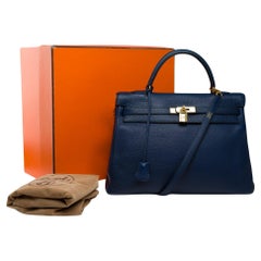 Hermès Kelly 35 retourne handbag strap in Blue Saphir Taurillon leather , GHW