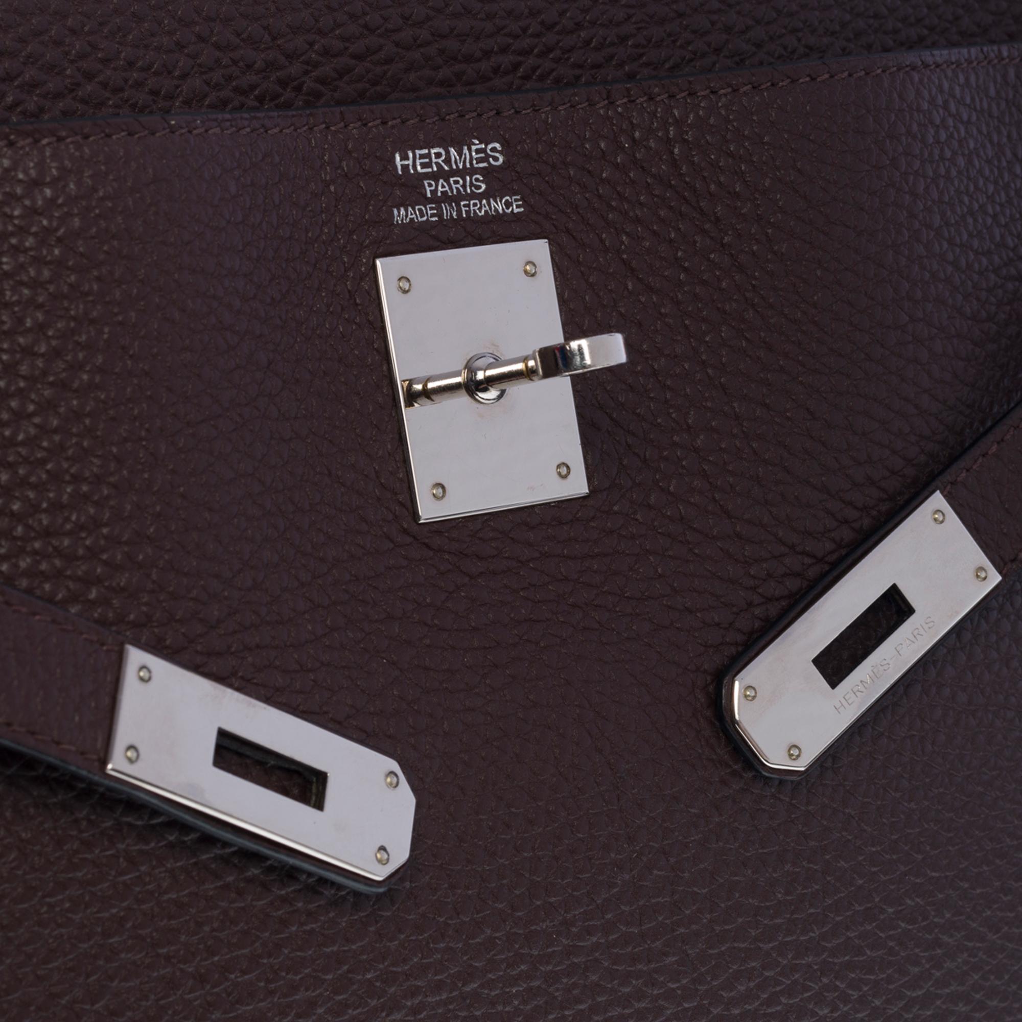 Women's or Men's Hermès Kelly 35 retourne handbag strap in Brown Togo leather , Silver hardware