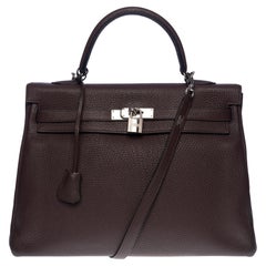 Hermès Kelly 35 retourne handbag strap in Brown Togo leather , Silver hardware