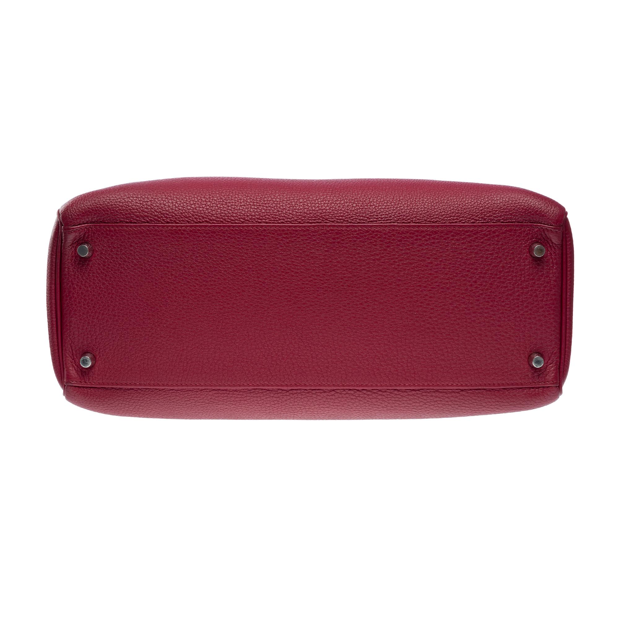 Hermès Kelly 35 retourne handbag strap in Grenat Red Togo leather , PHW For Sale 5