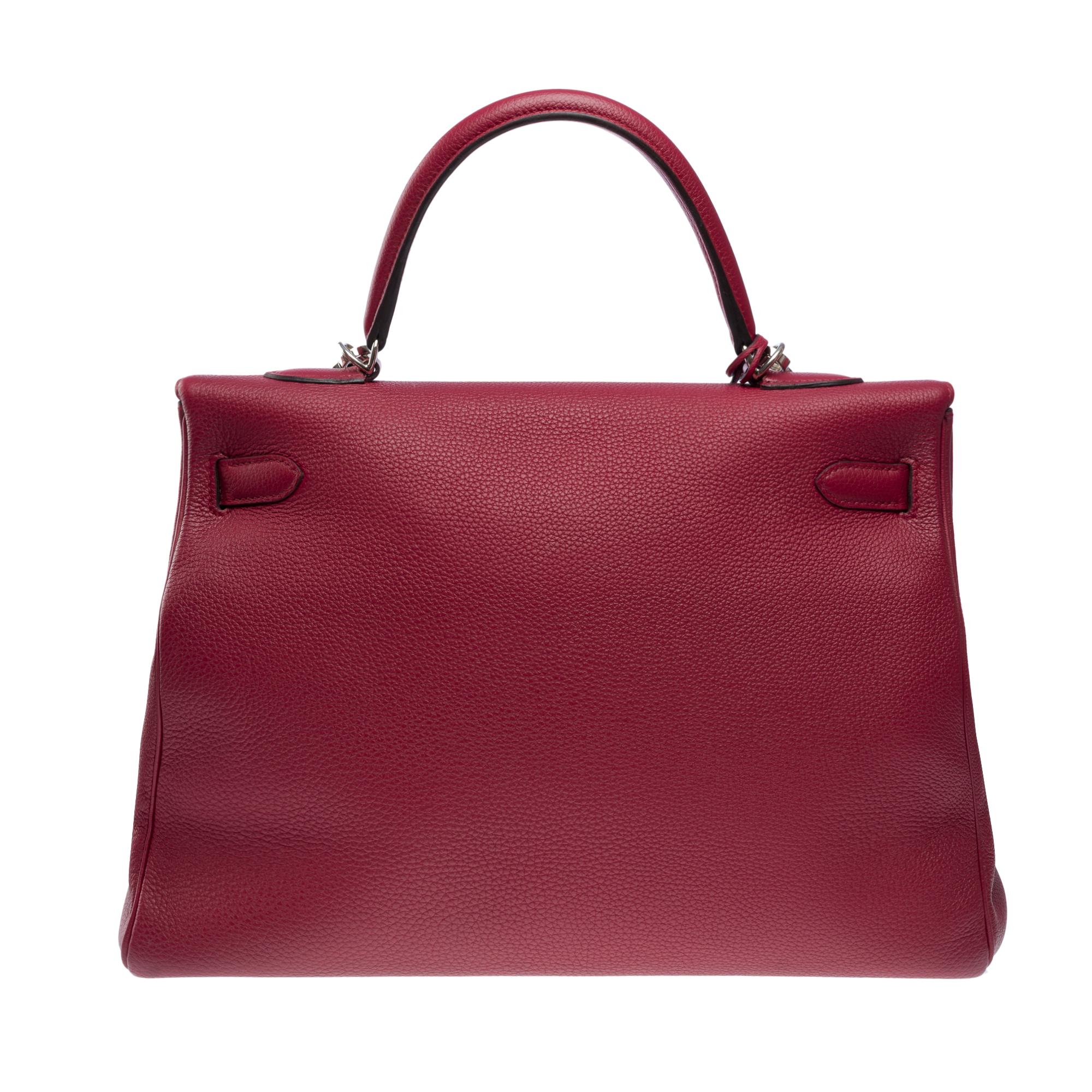 Brown Hermès Kelly 35 retourne handbag strap in Grenat Red Togo leather , PHW For Sale