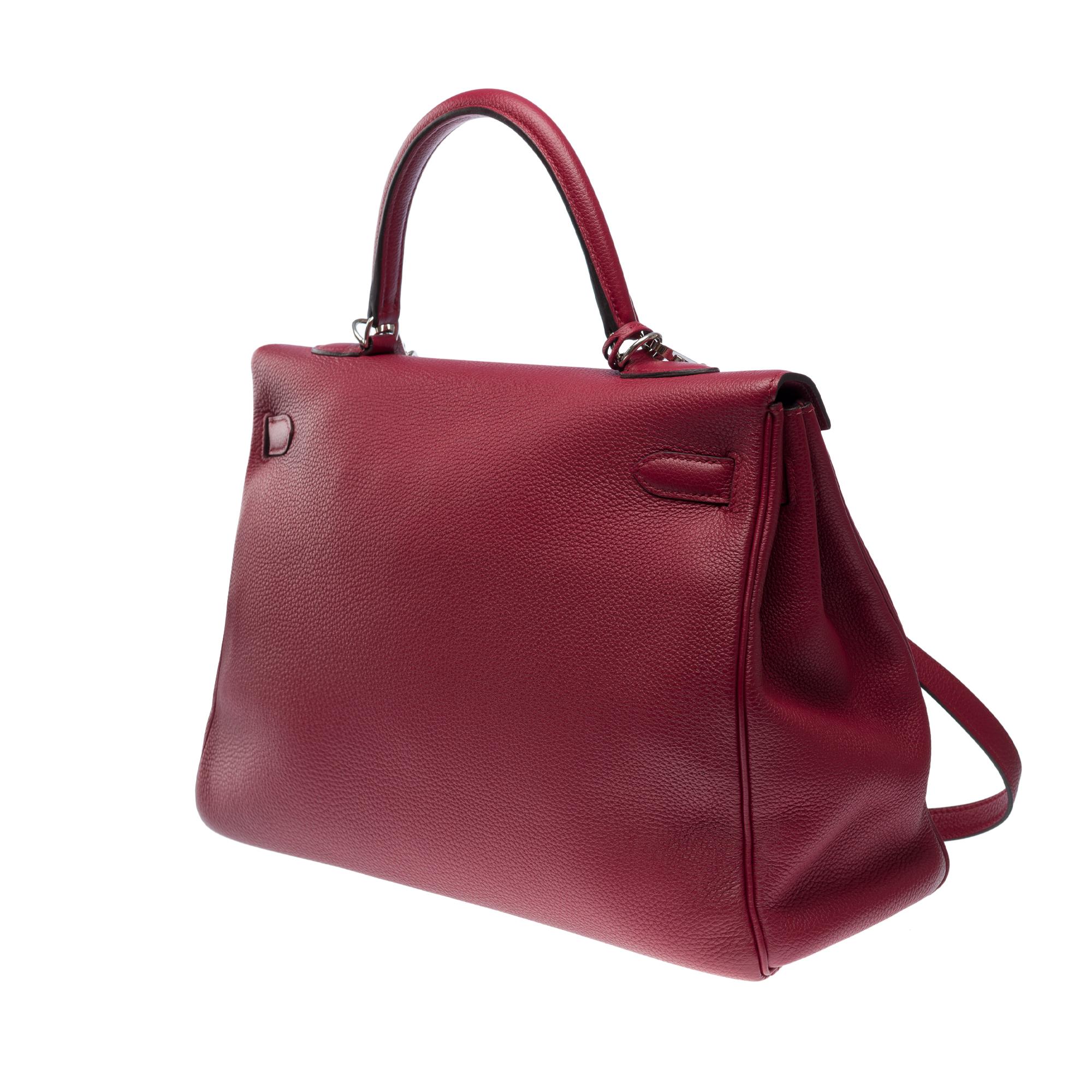 Women's or Men's Hermès Kelly 35 retourne handbag strap in Grenat Red Togo leather , PHW For Sale