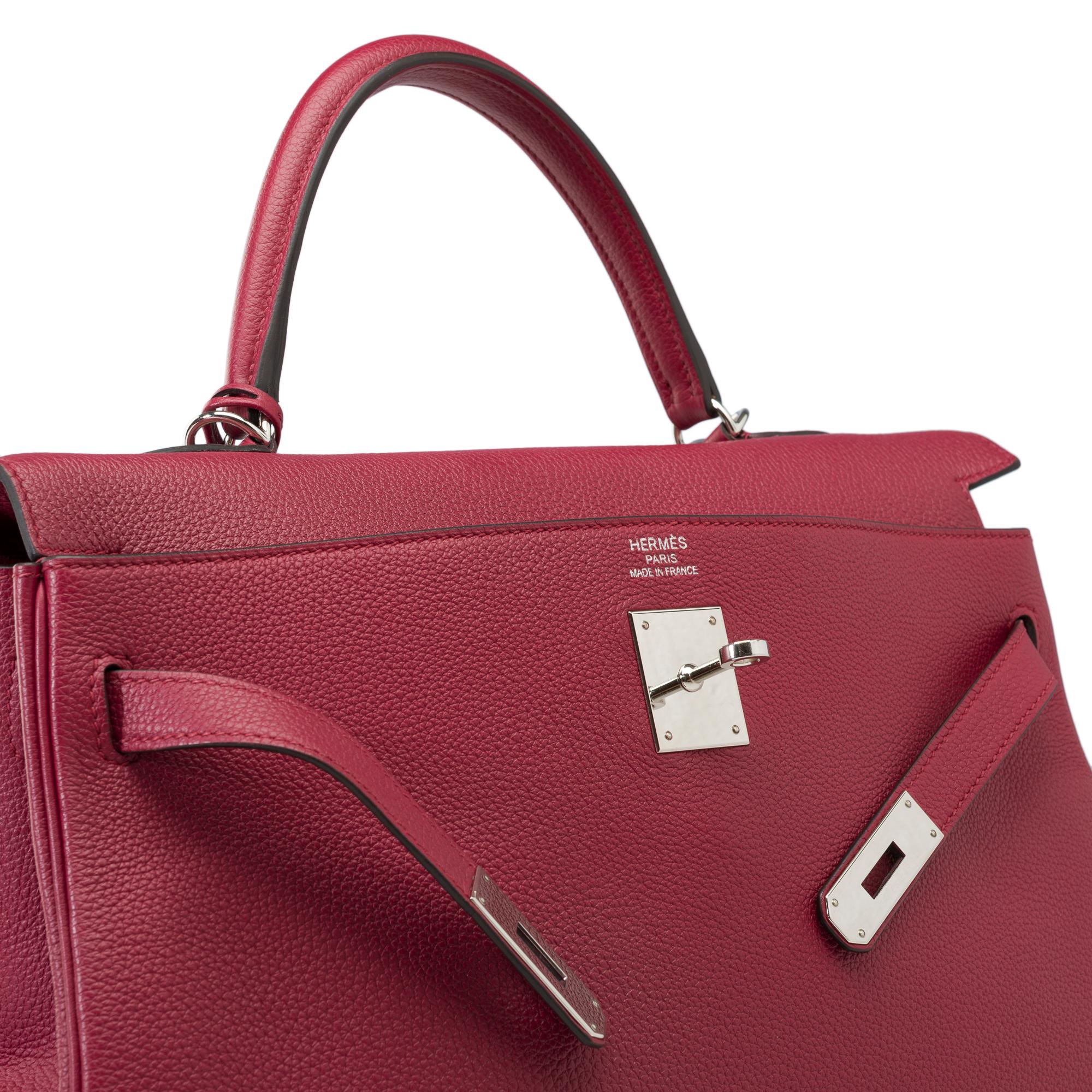 Hermès Kelly 35 retourne handbag strap in Grenat Red Togo leather , PHW For Sale 1