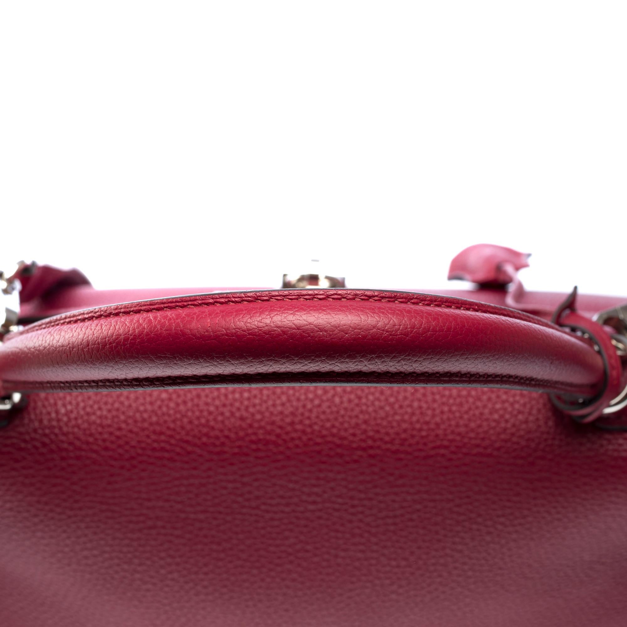 Hermès Kelly 35 retourne handbag strap in Grenat Red Togo leather , PHW For Sale 4