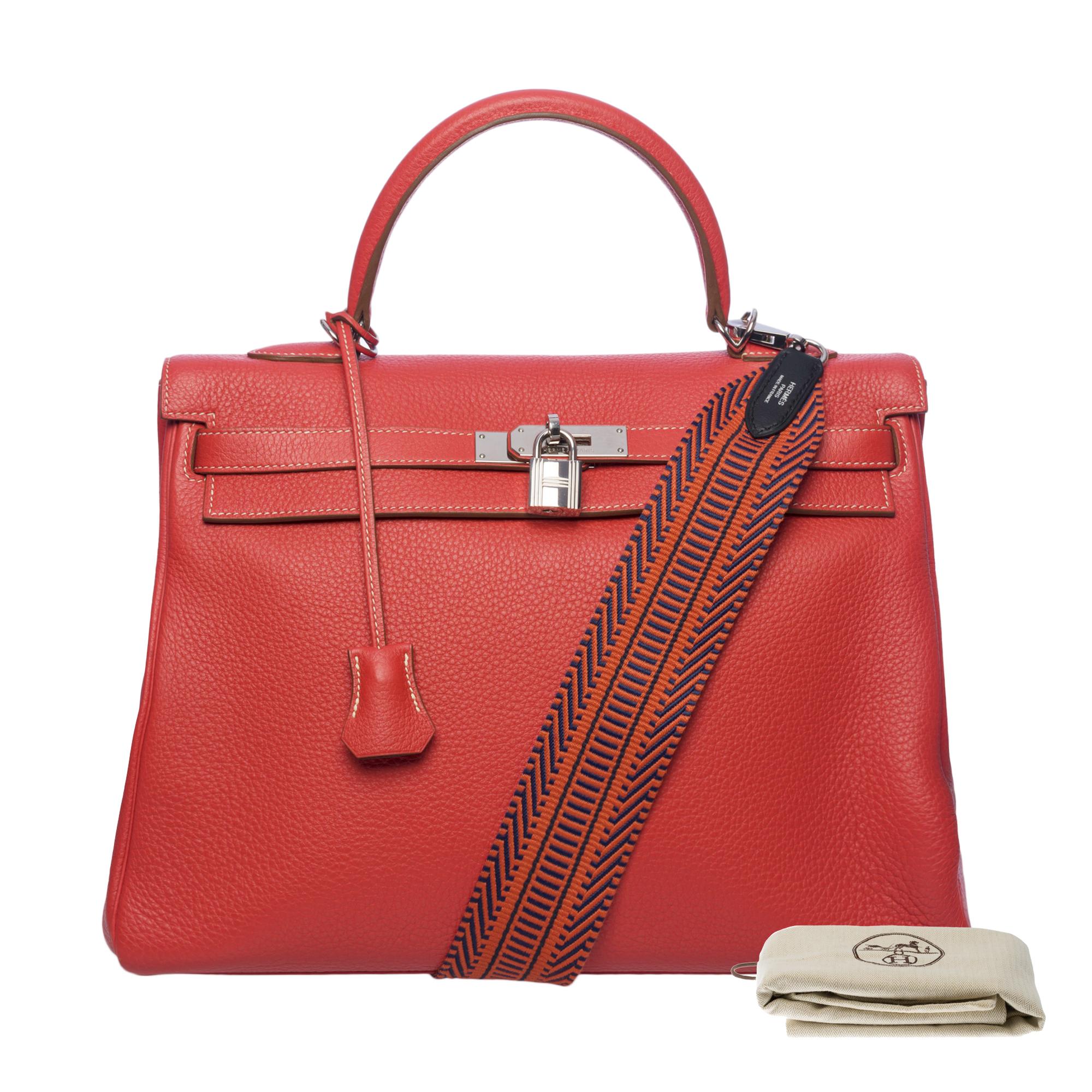 Hermès Kelly 35 retourne handbag strap in Pink Flamingo Togo leather , SHW 7