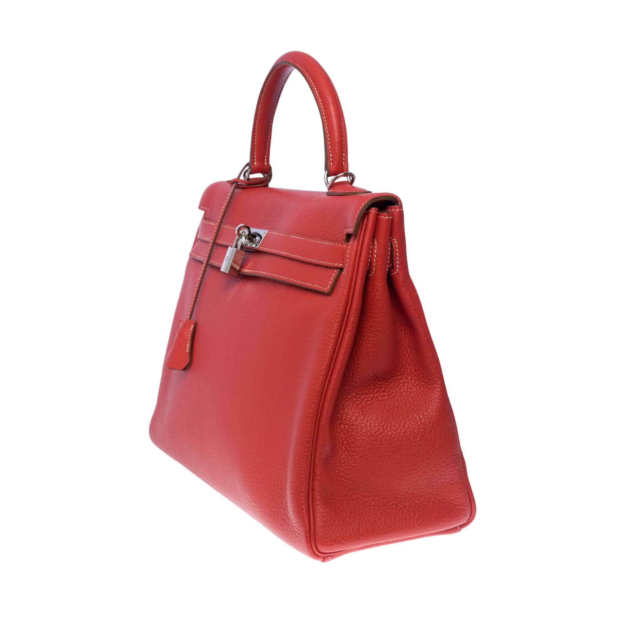 Hermès Kelly 35 retourne handbag strap in Pink Flamingo Togo leather , SHW In Excellent Condition In Paris, IDF