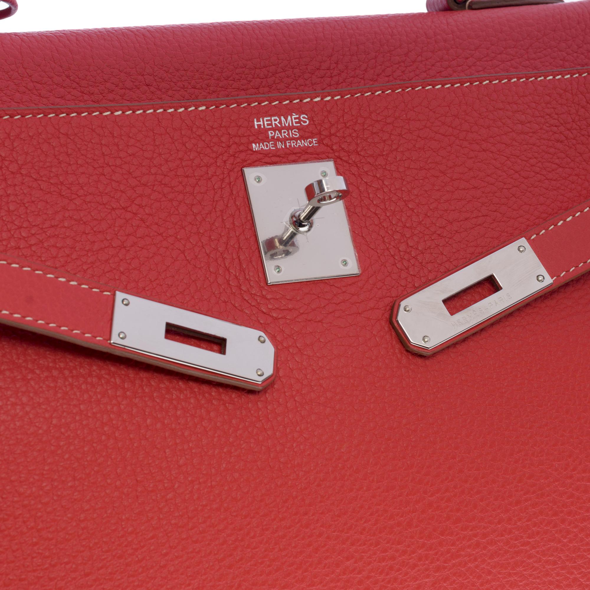 Hermès Kelly 35 retourne handbag strap in Pink Flamingo Togo leather , SHW 1