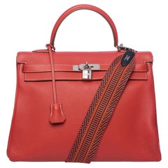 Hermès Kelly 35 retourne handbag strap in Pink Flamingo Togo leather , SHW