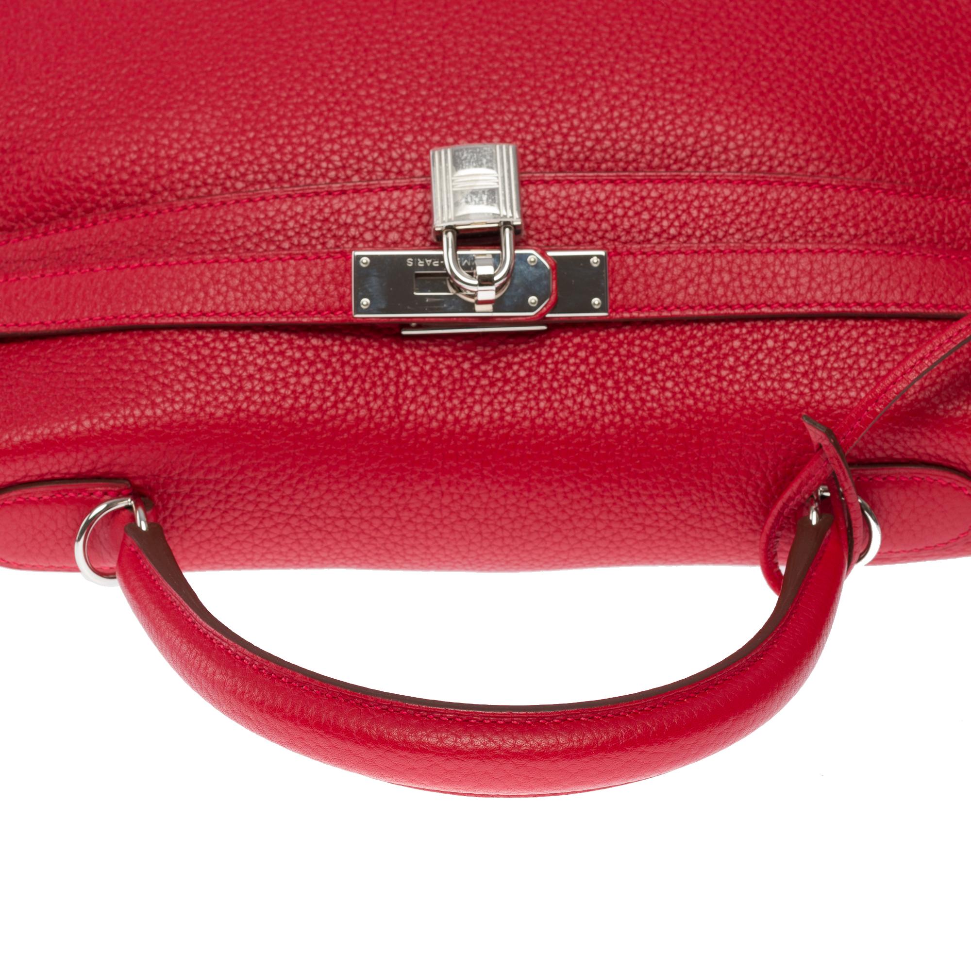 Hermès Kelly 35 retourne handbag strap in Red Taurillon Clemence leather, SHW 7