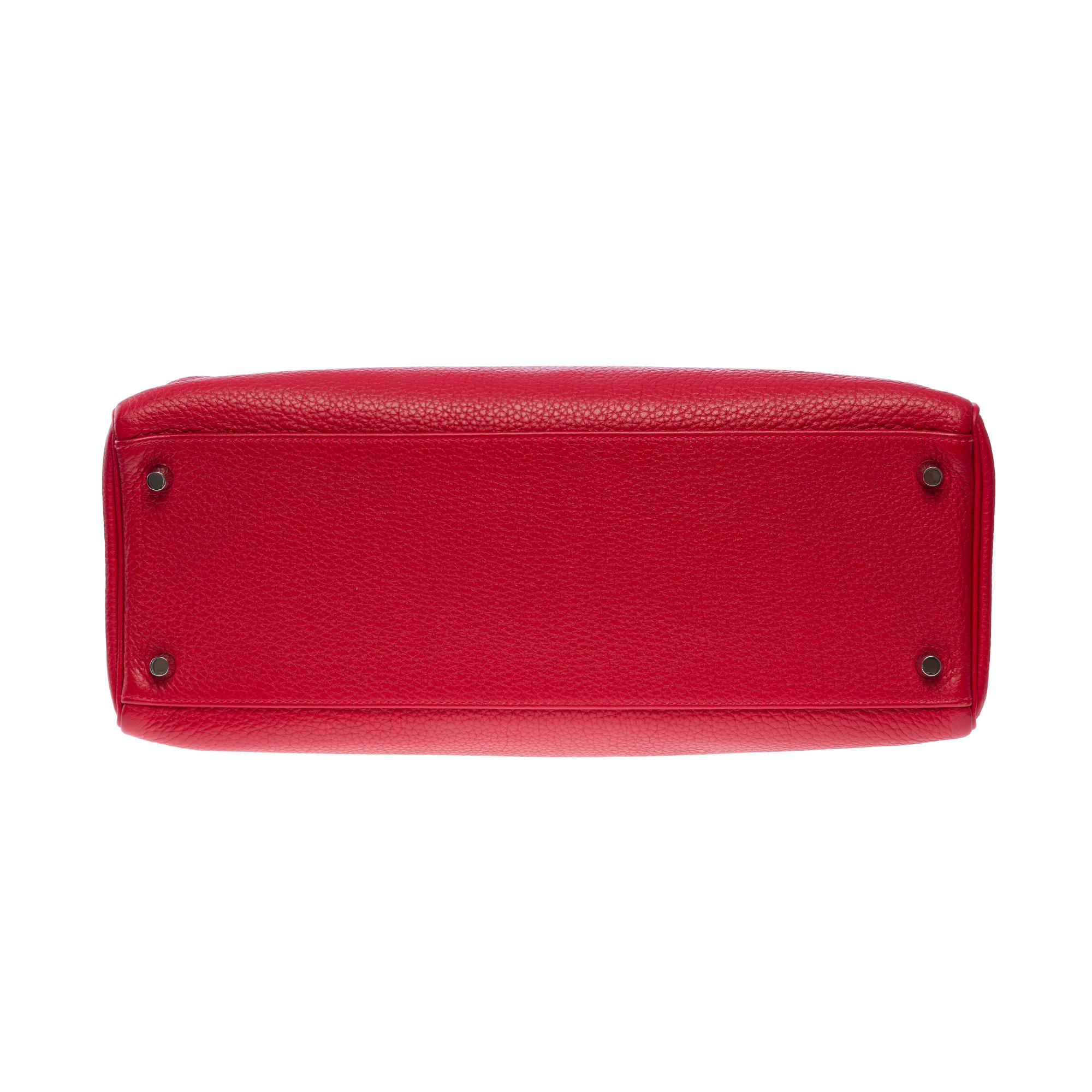 Hermès Kelly 35 retourne handbag strap in Red Taurillon Clemence leather, SHW 8