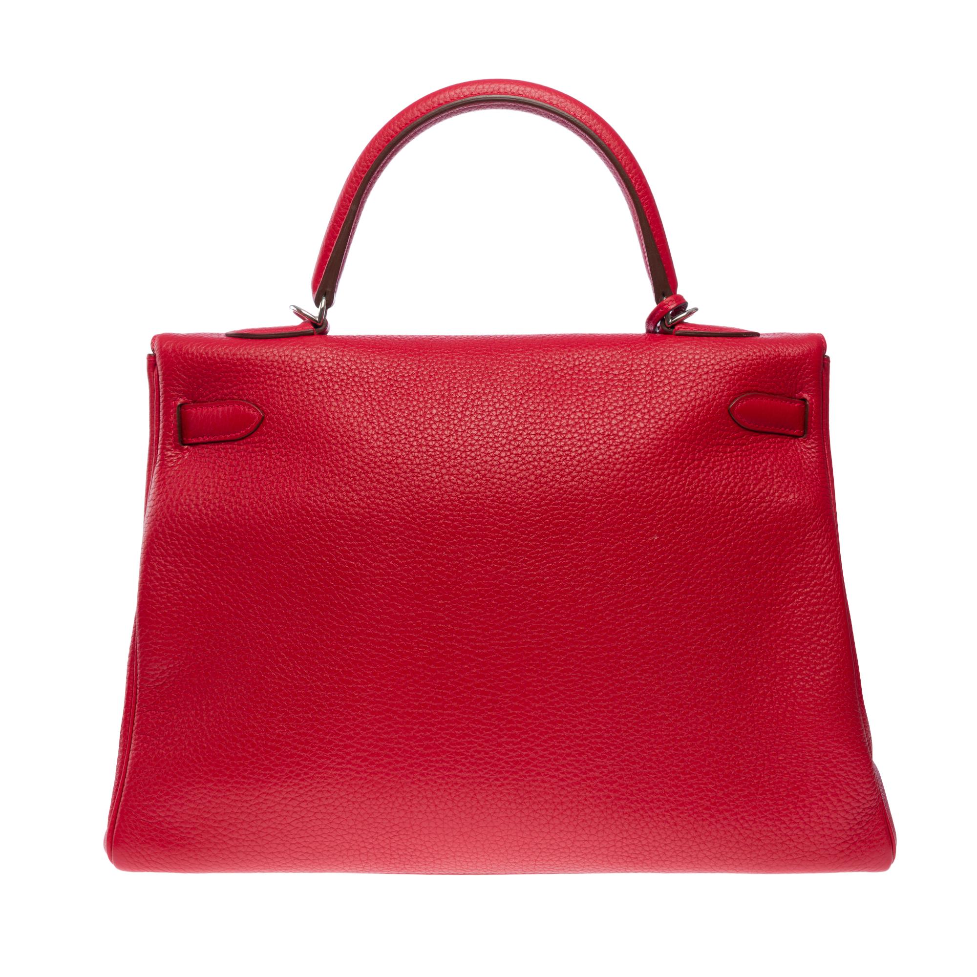 Hermès Kelly 35 retourne handbag strap in Red Taurillon Clemence leather, SHW 1