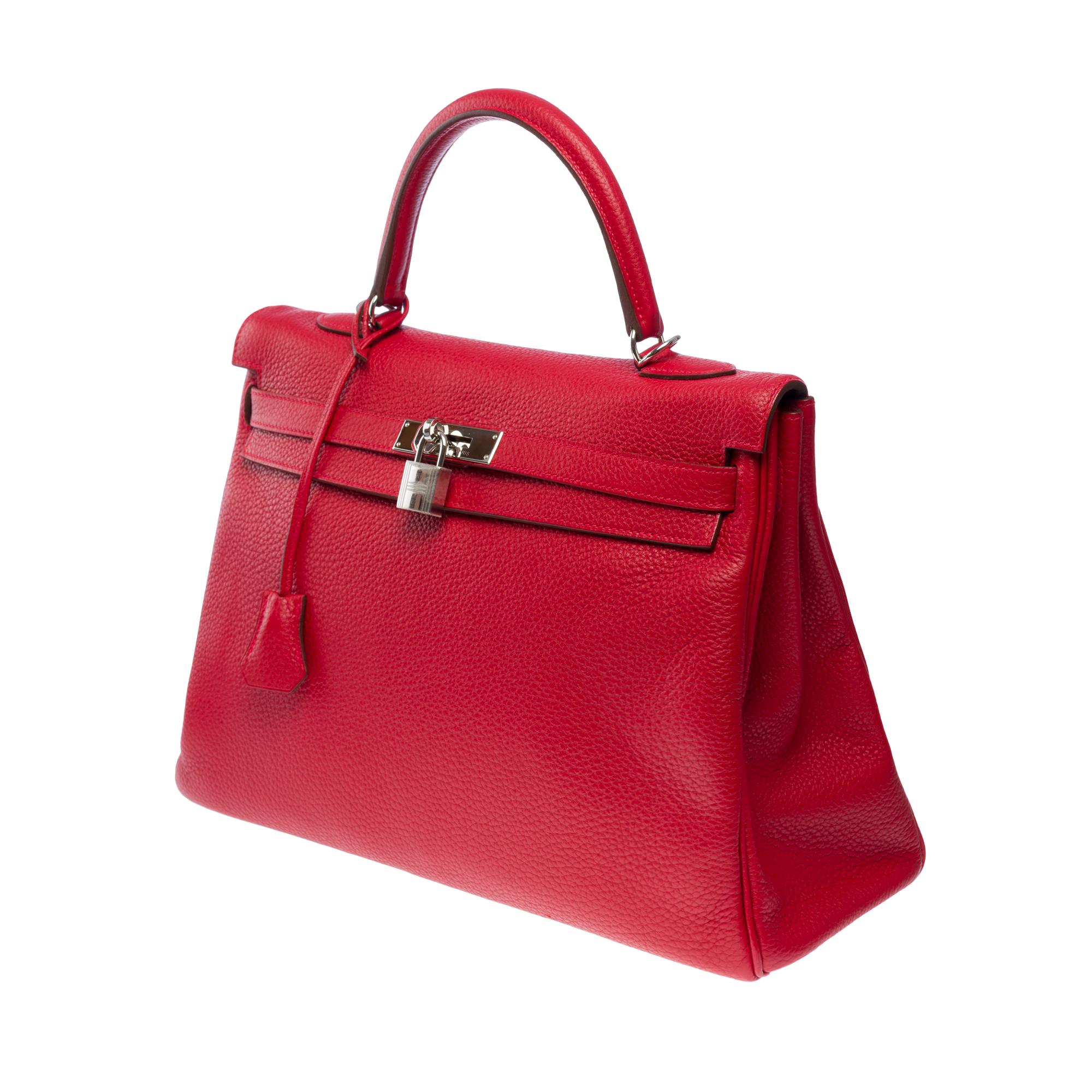 Hermès Kelly 35 retourne handbag strap in Red Taurillon Clemence leather, SHW 2