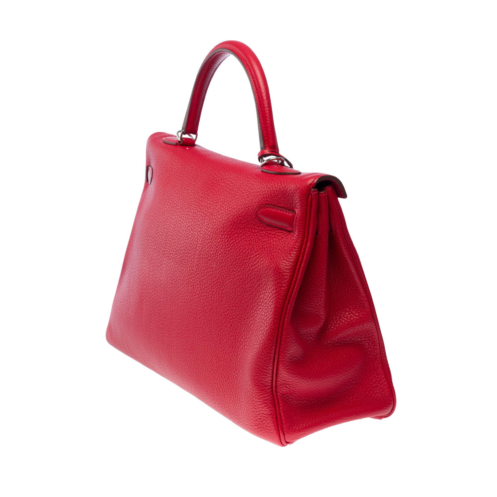 Hermès Kelly 35 retourne handbag strap in Red Taurillon Clemence leather, SHW 3