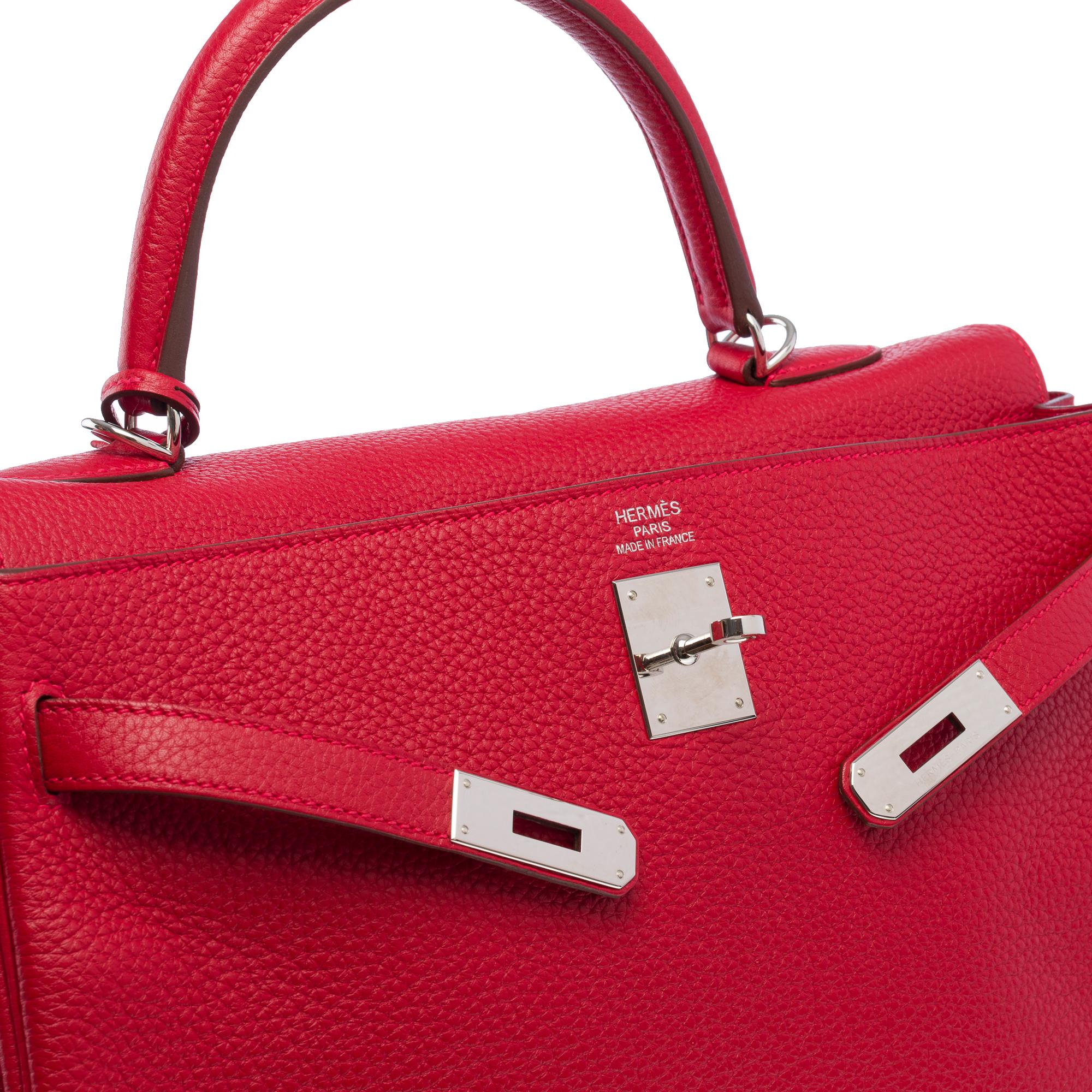 Hermès Kelly 35 retourne handbag strap in Red Taurillon Clemence leather, SHW 4
