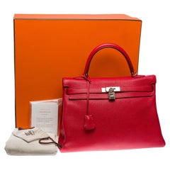 Hermès Kelly 35 retourne handbag strap in Red Taurillon Clemence leather, SHW